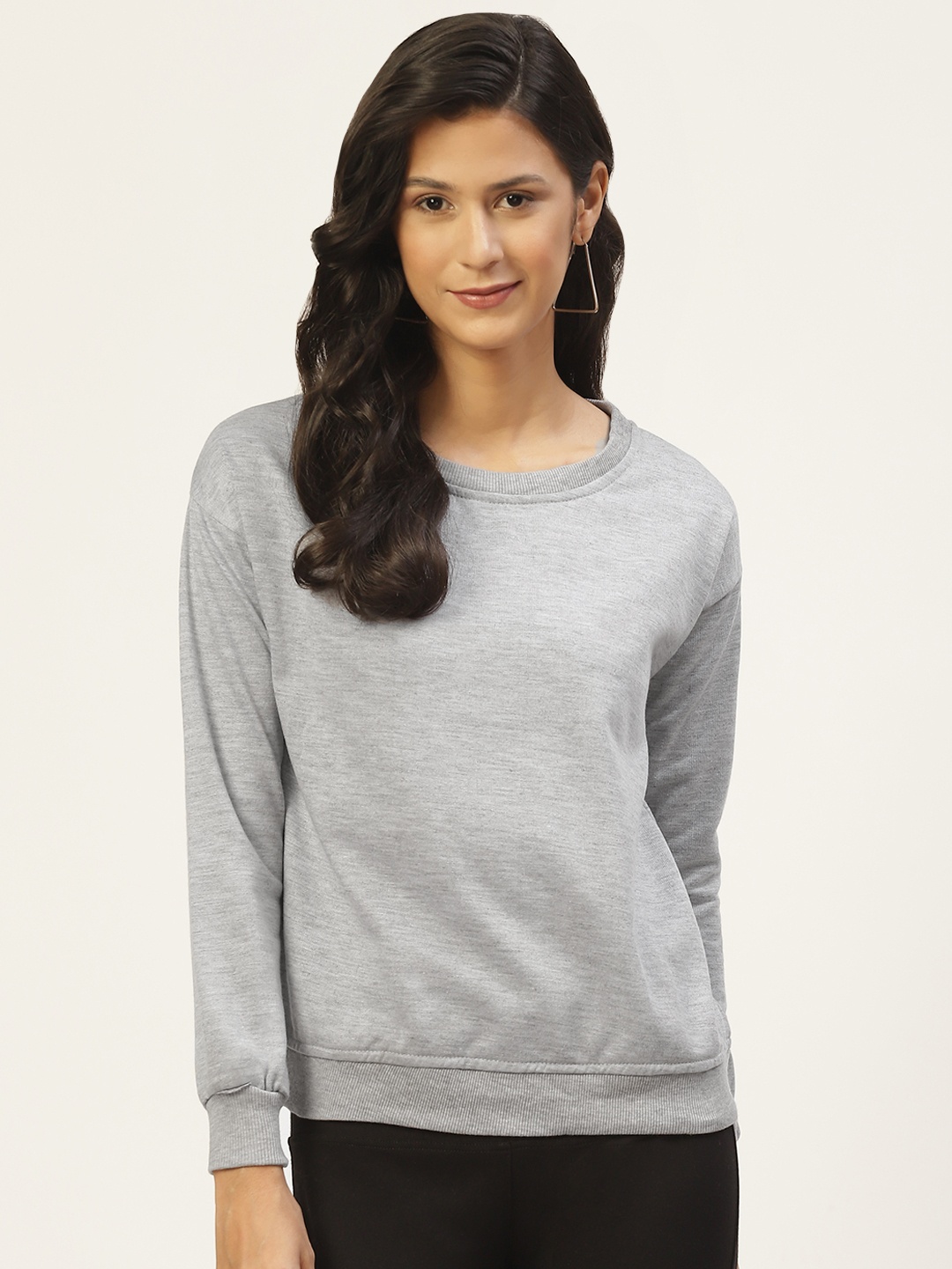 

Belle Fille Women Grey Melange Solid Sweatshirt