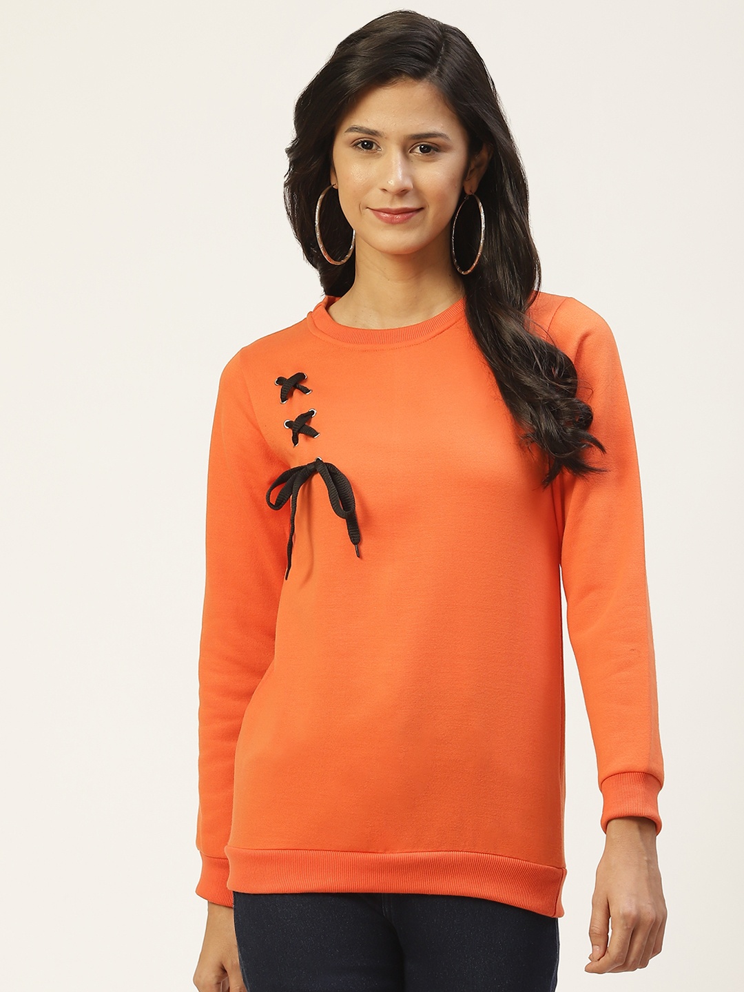 

Belle Fille Women Orange Solid Sweatshirt