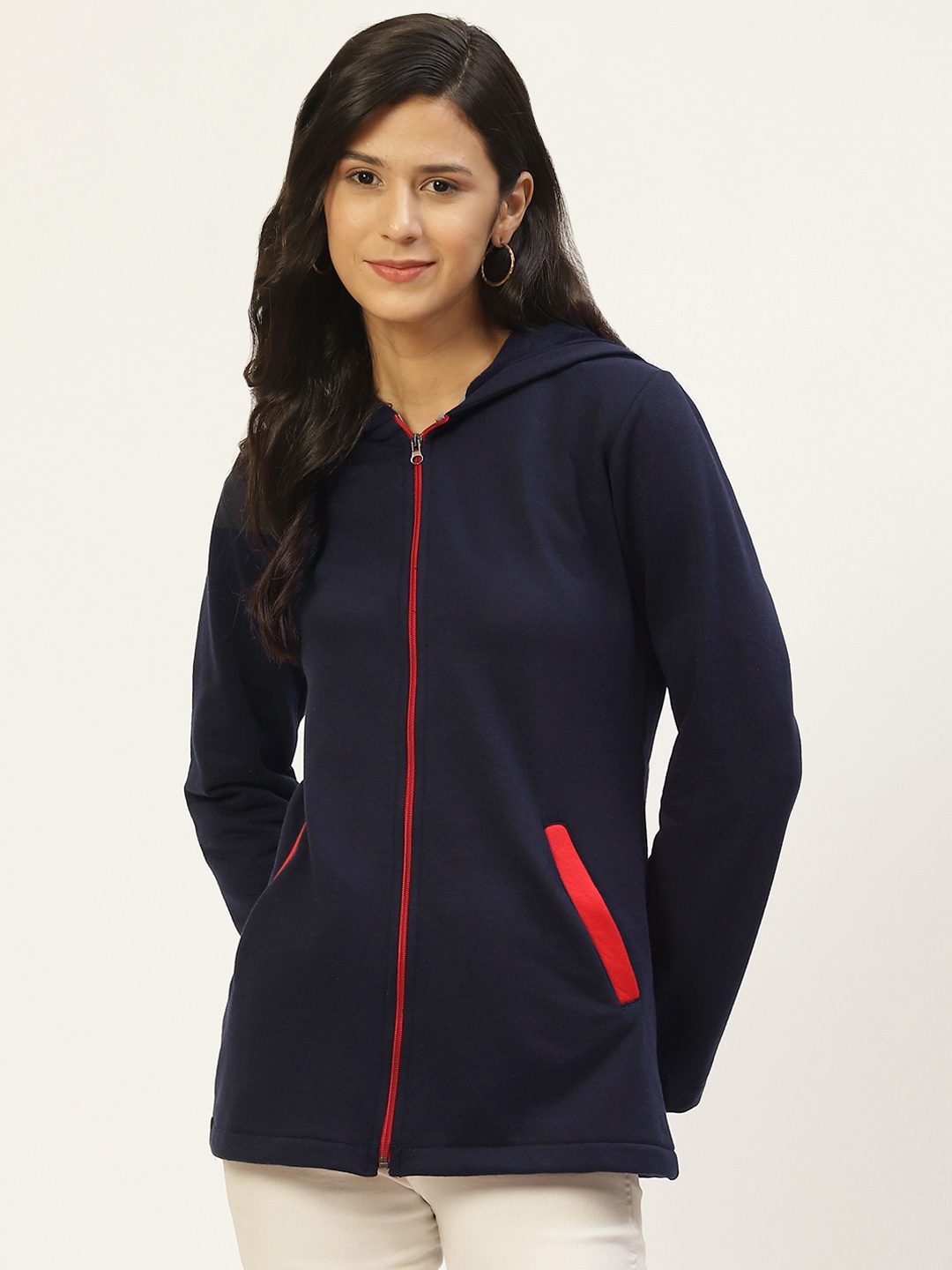 

Belle Fille Women Navy Blue Fleece Open Front Jacket