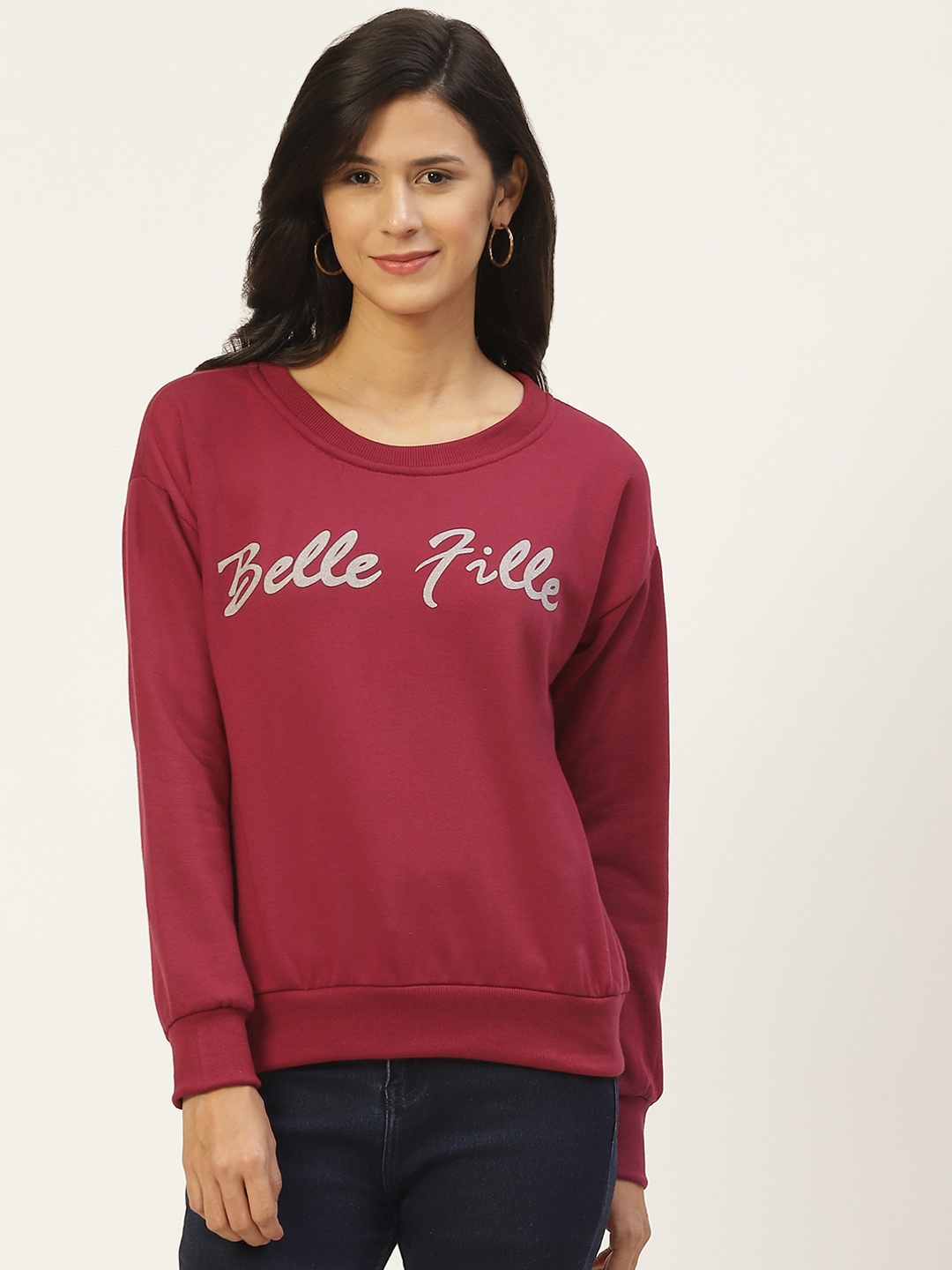 

Belle Fille Women Maroon Printed Sweatshirt