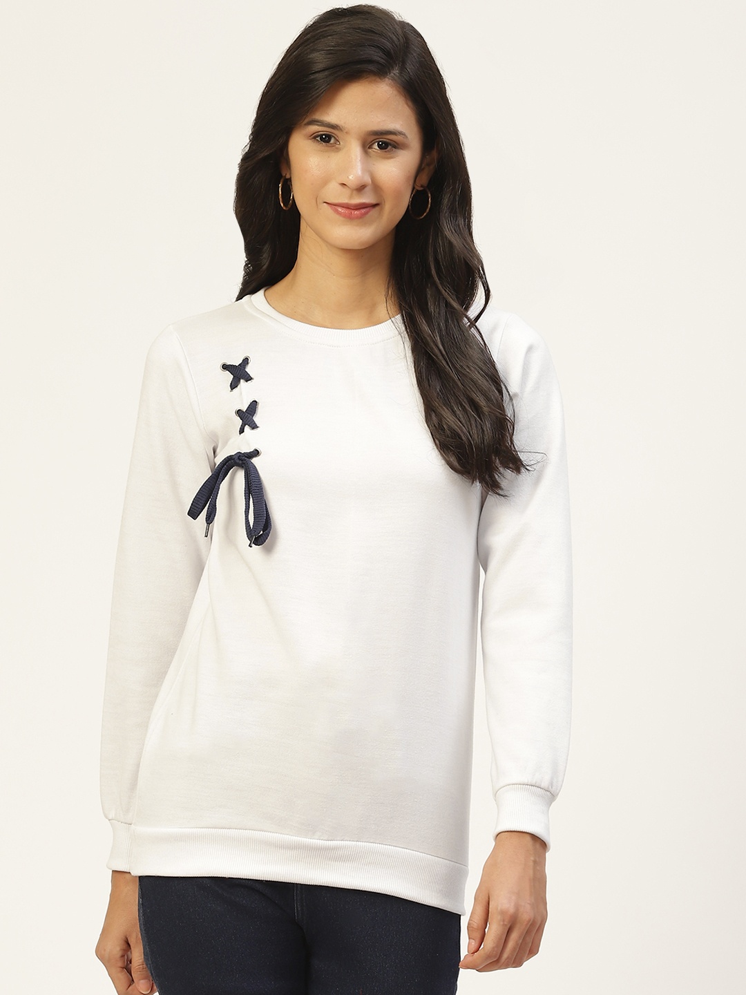 

Belle Fille Women White Solid Sweatshirt