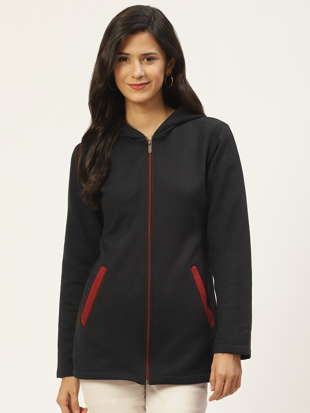 Belle Fille Women Black Fleece Open Front Jacket