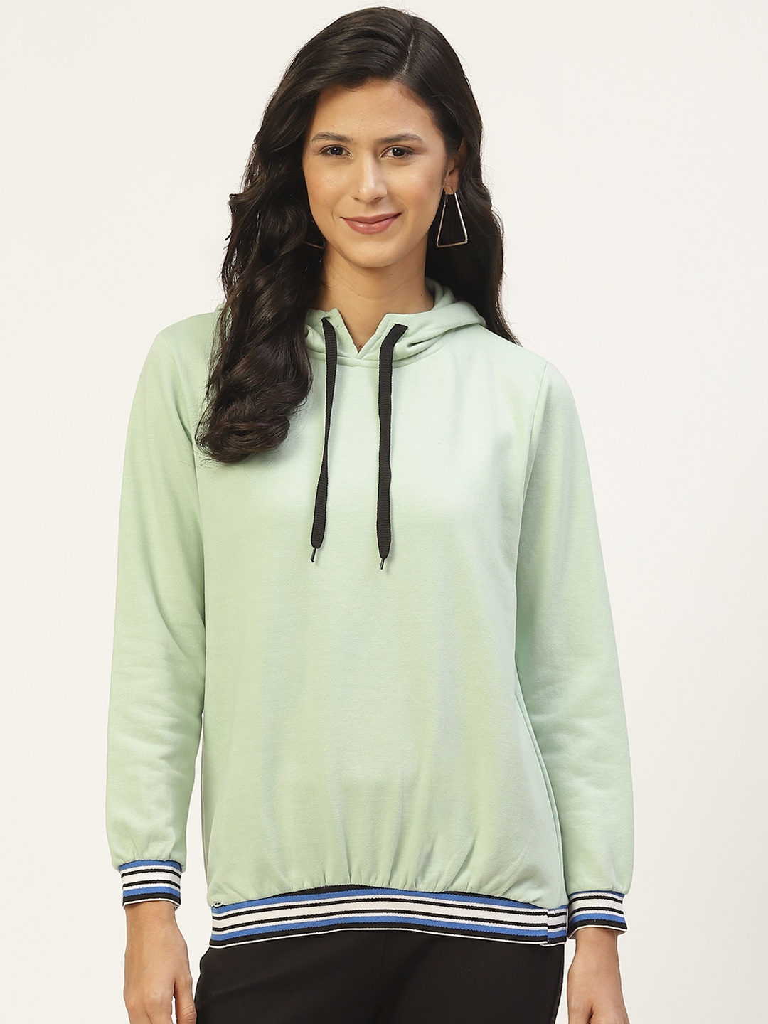 

Belle Fille Women Sea Green Solid Hooded Sweatshirt