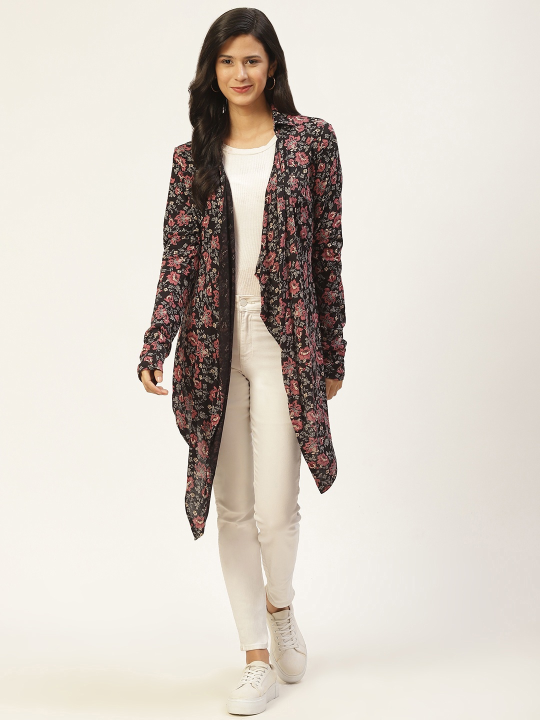 

Belle Fille Women Black & Pink Printed Waterfall Shrug