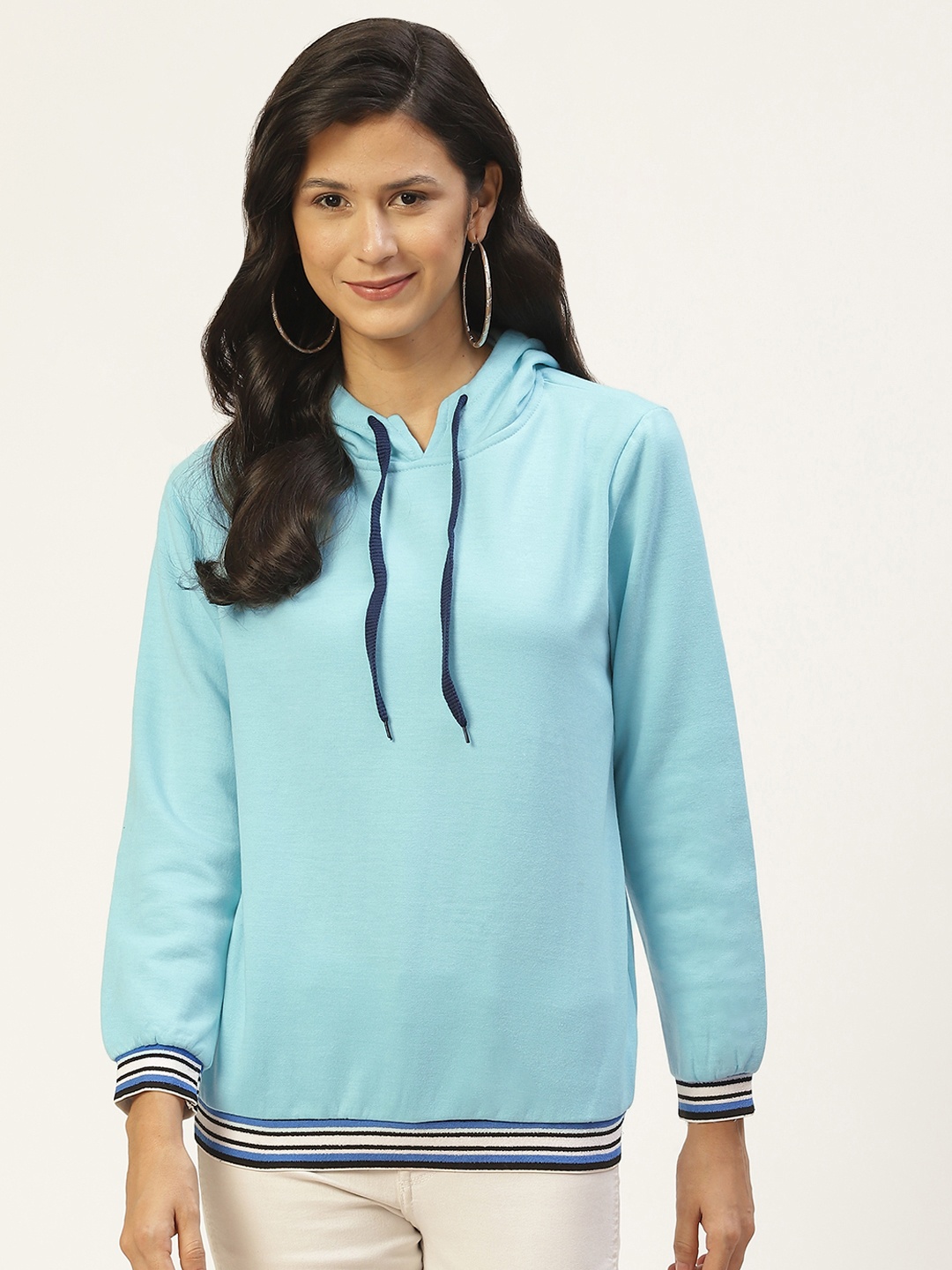 

Belle Fille Women Turquoise Blue Solid Hooded Sweatshirt