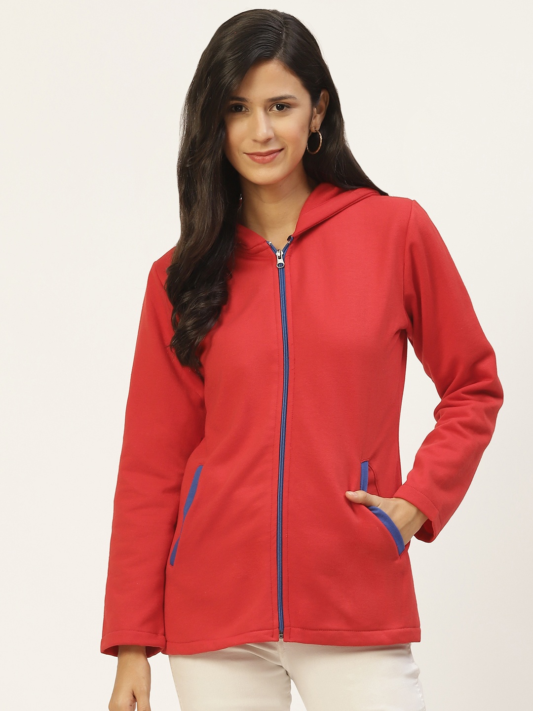 

Belle Fille Women Red Fleece Open Front Jacket