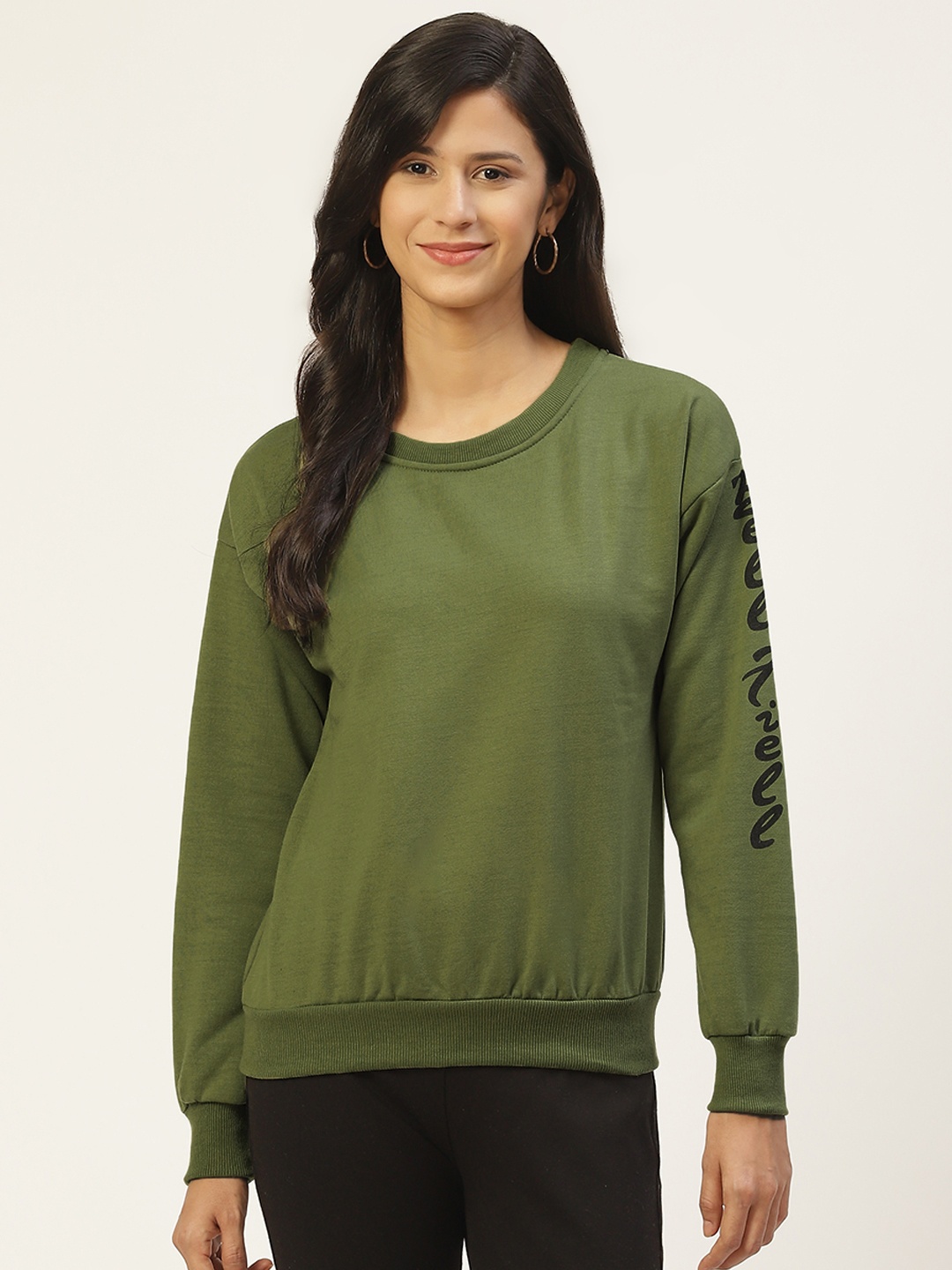 

Belle Fille Women Olive Green Solid Sweatshirt