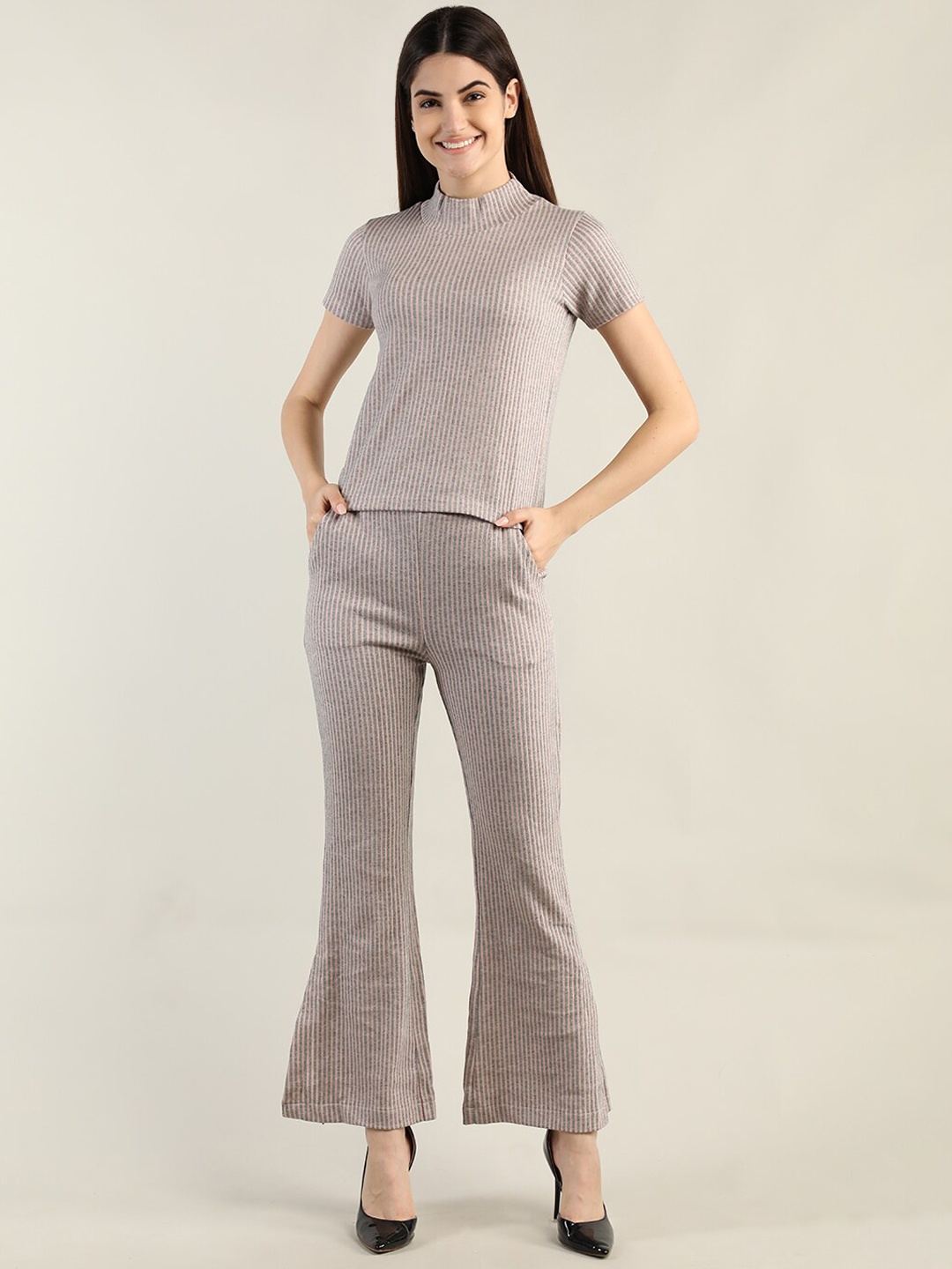 

Dlanxa Women Pink & Grey Striped Co-Ord Set