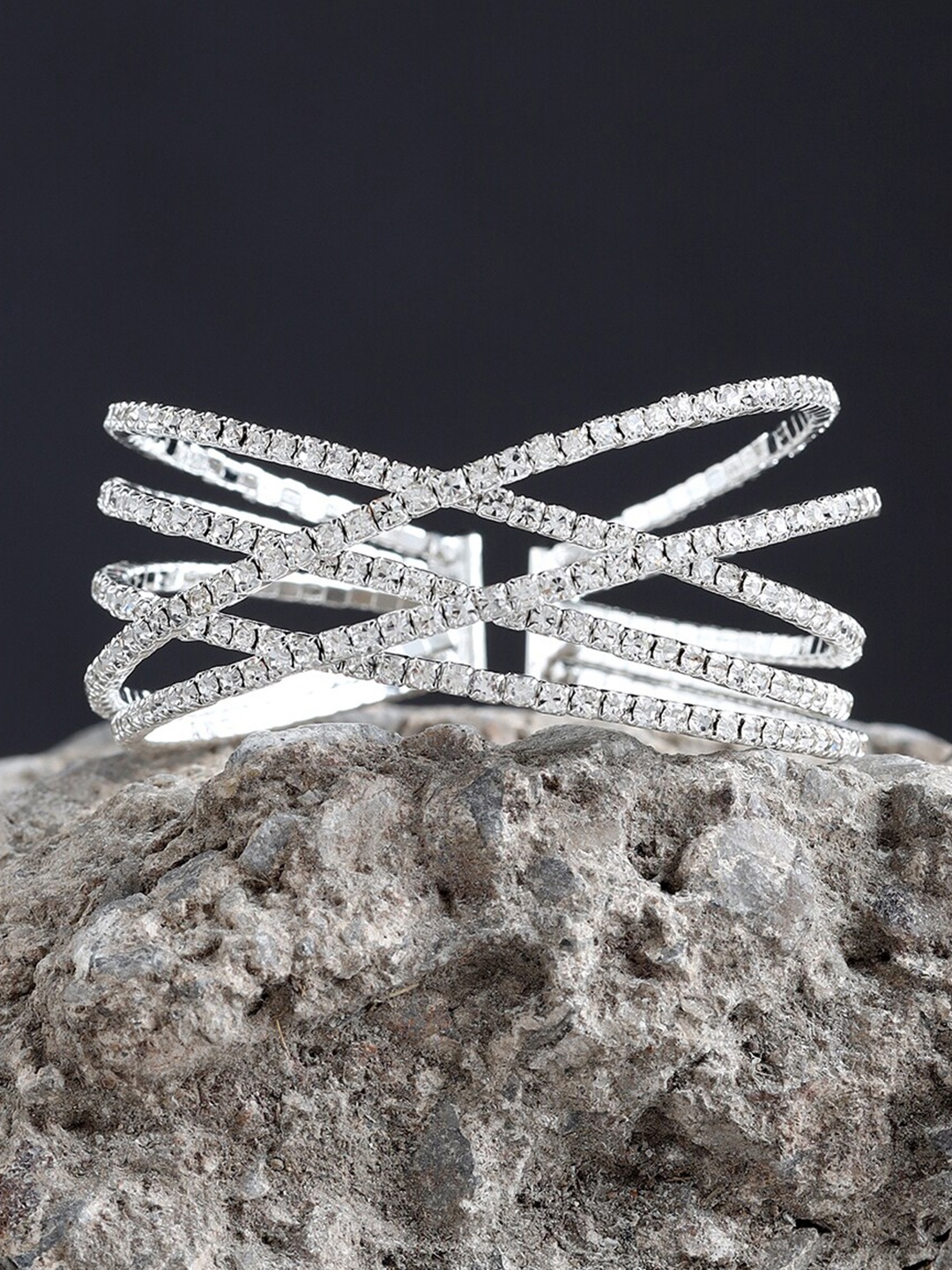 

Kazo Women Silver-Plated & White Stone Studded Bangle-Style Bracelet