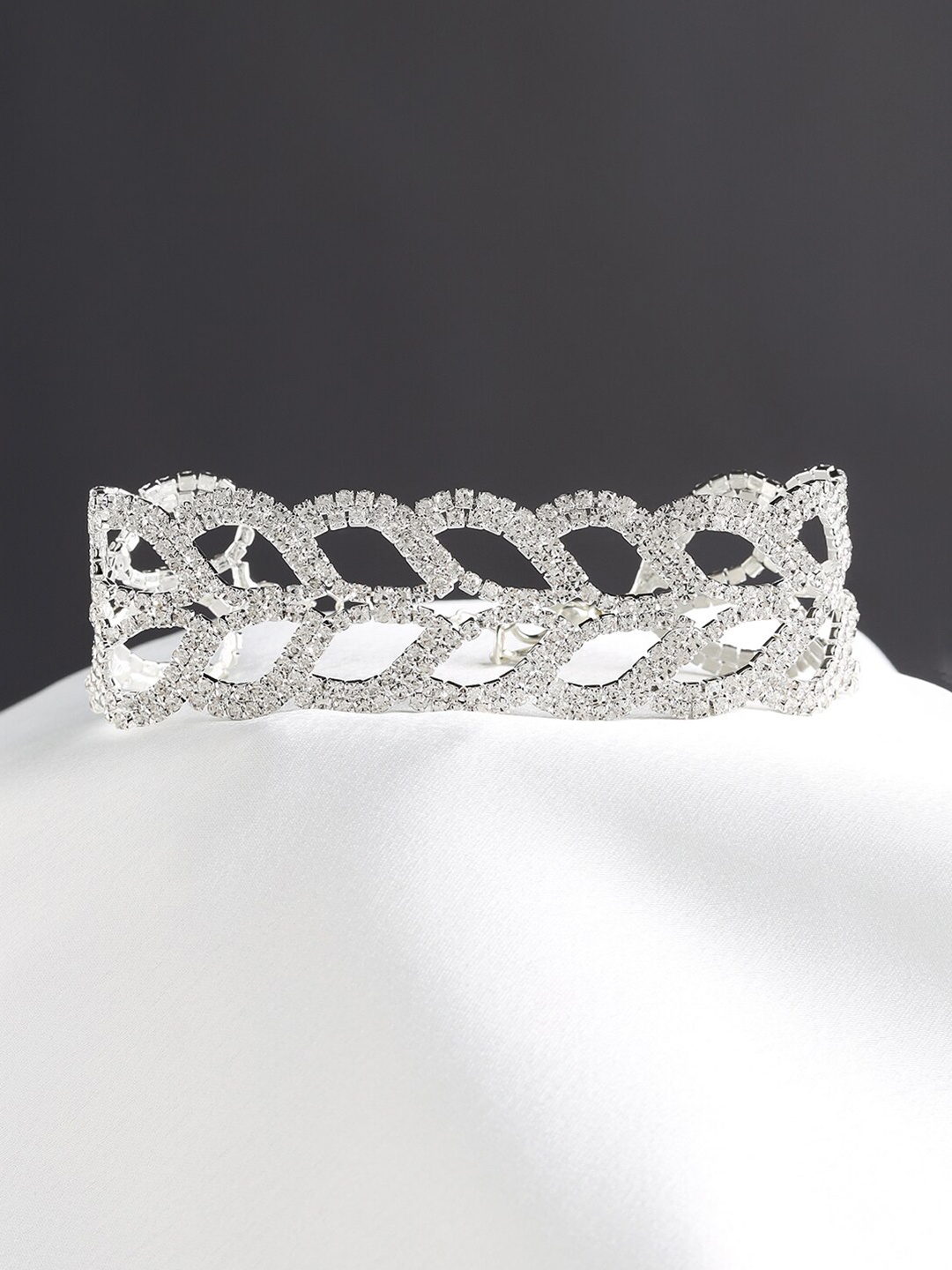 

Kazo Women White Crystals Silver-Plated Bangle-Style Bracelet