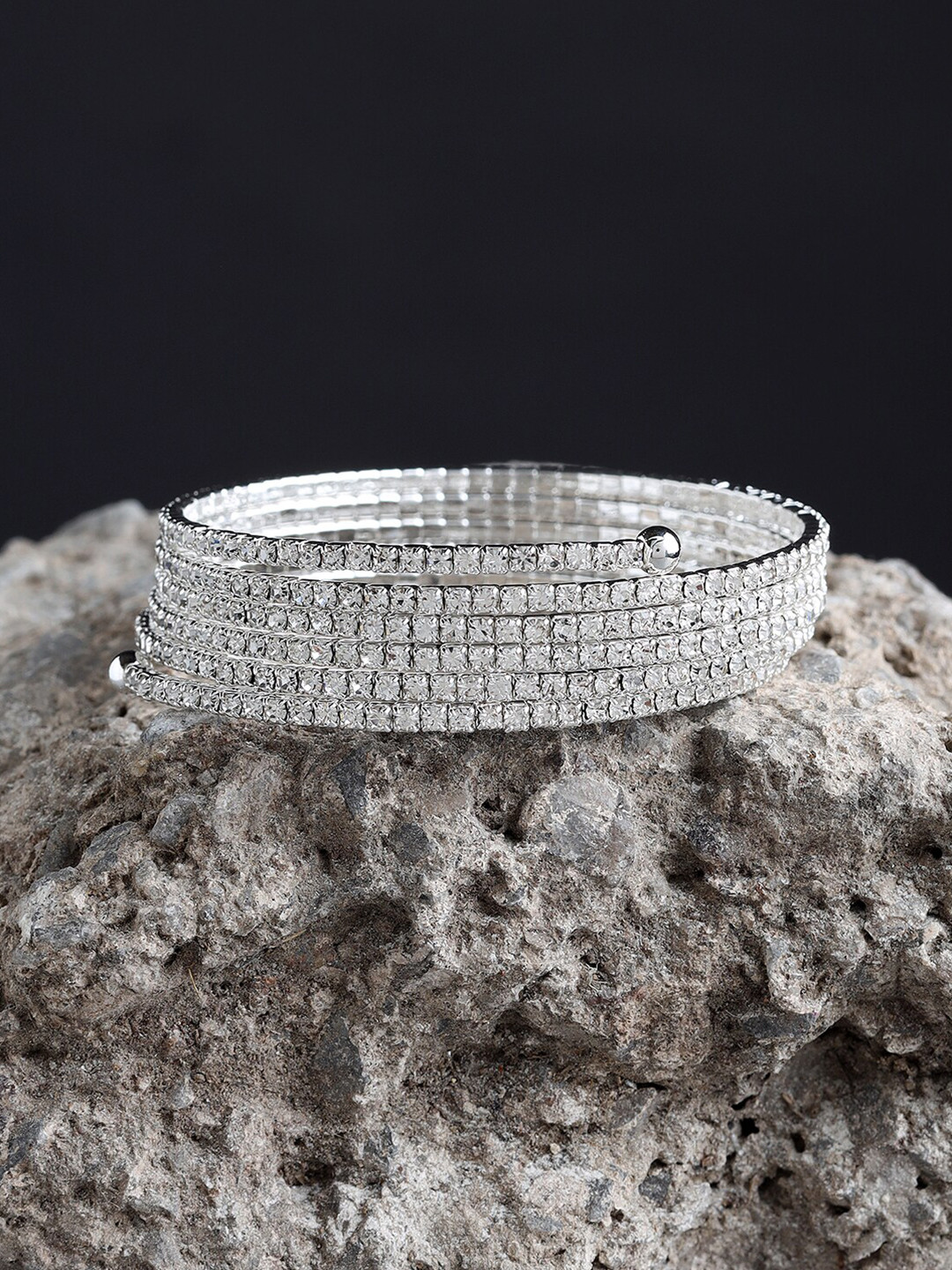 

Kazo Women Silver-Plated American Diamond Studded Bangle-Style Layered Bracelet