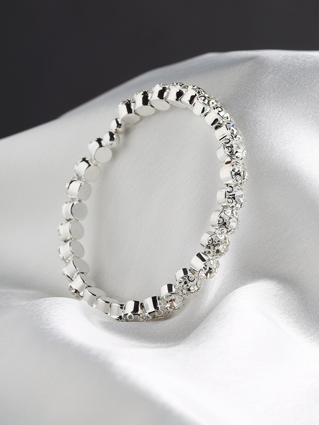 

Kazo Women Silver-Toned & White Silver-Plated Bangle-Style Bracelet