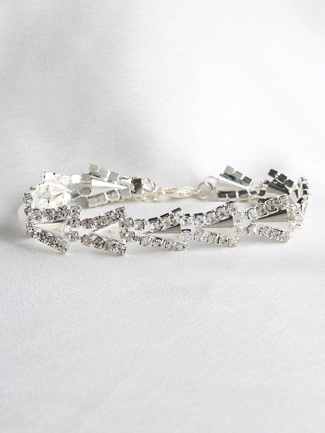 

Kazo Women Silver-Plated & White Diamond Studded Link Bracelet