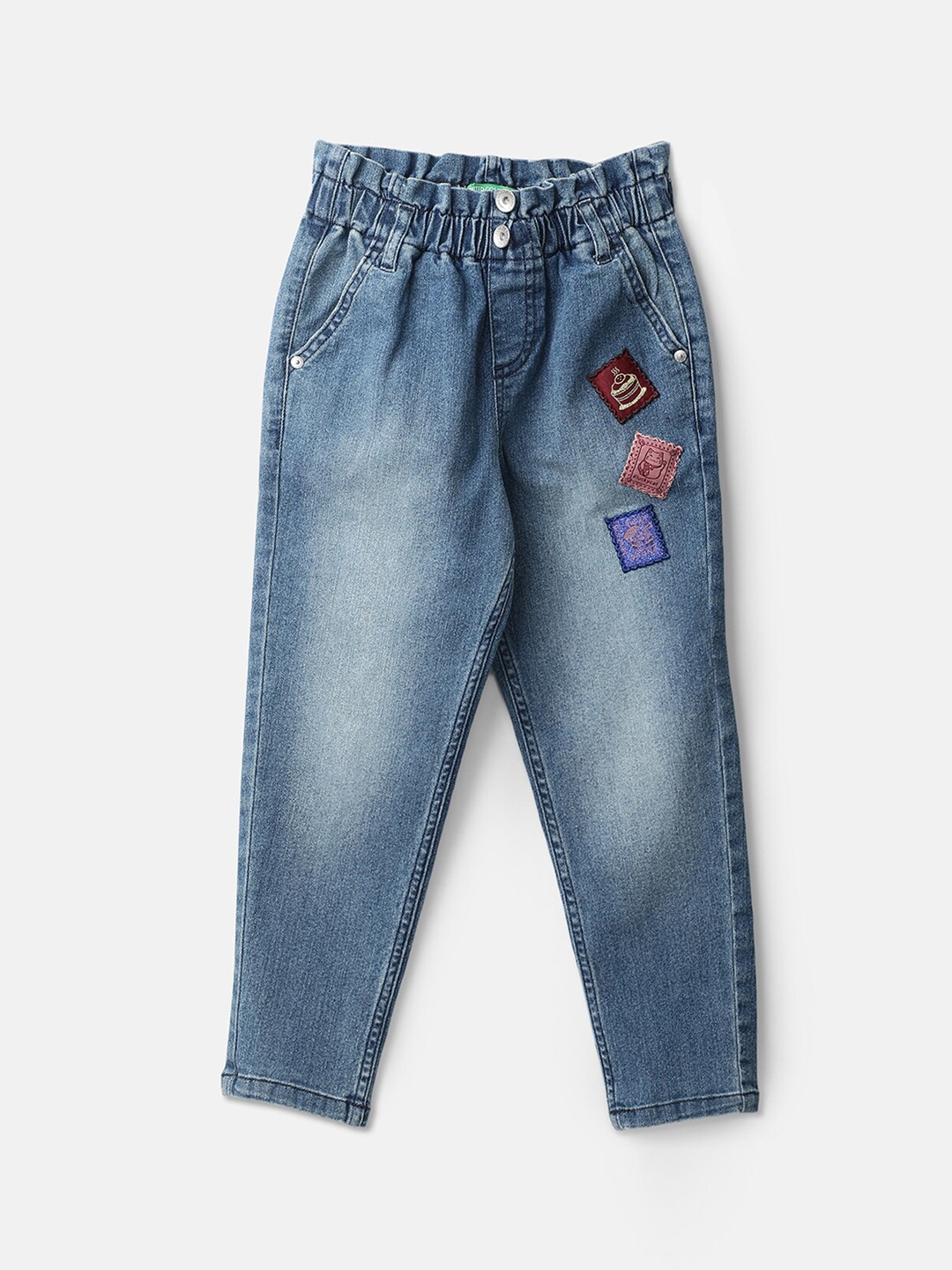 

United Colors of Benetton Boys Blue Heavy Fade Applique Jeans