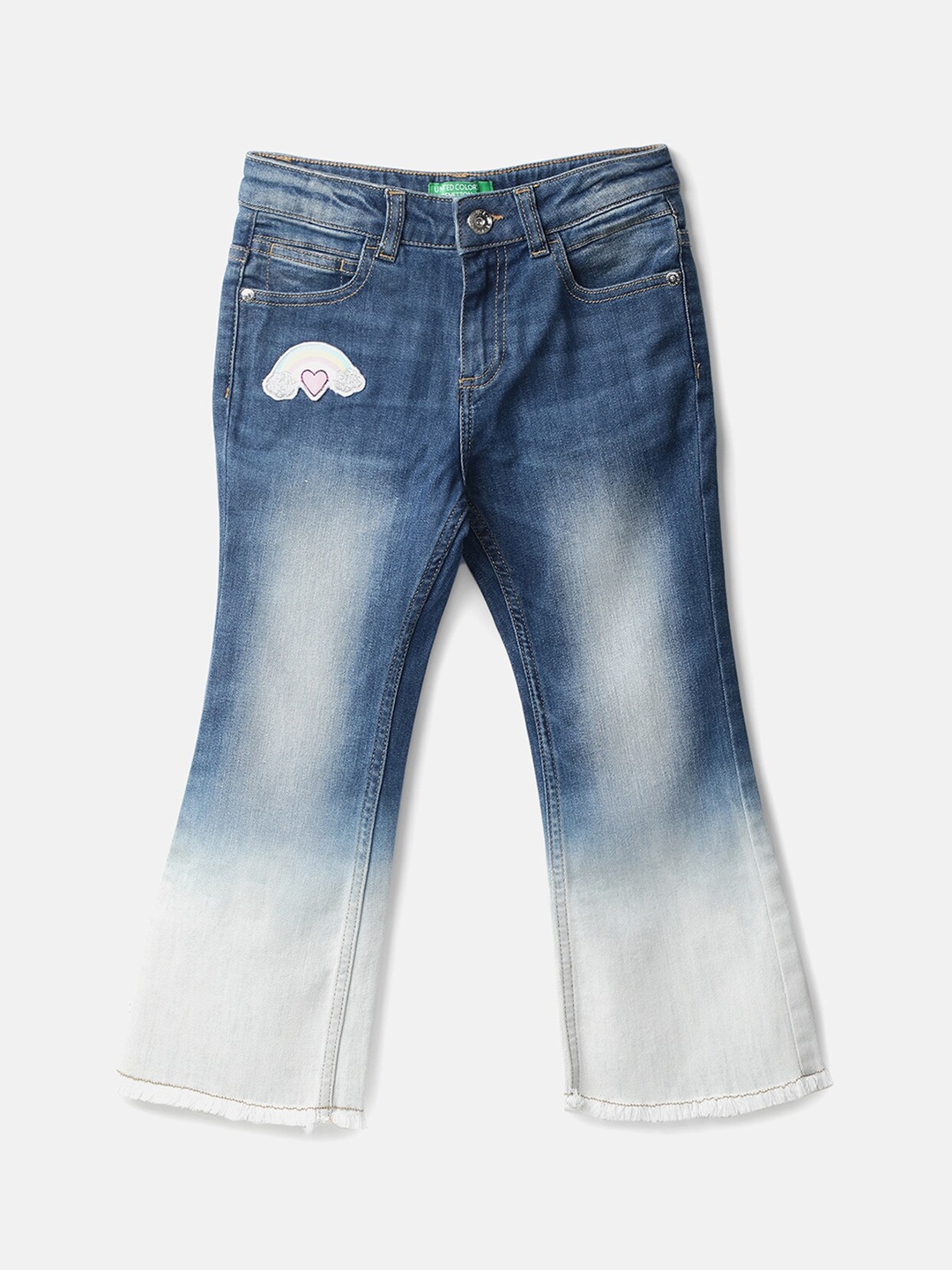 

United Colors of Benetton Girls Blue Flared Heavy Fade Jeans