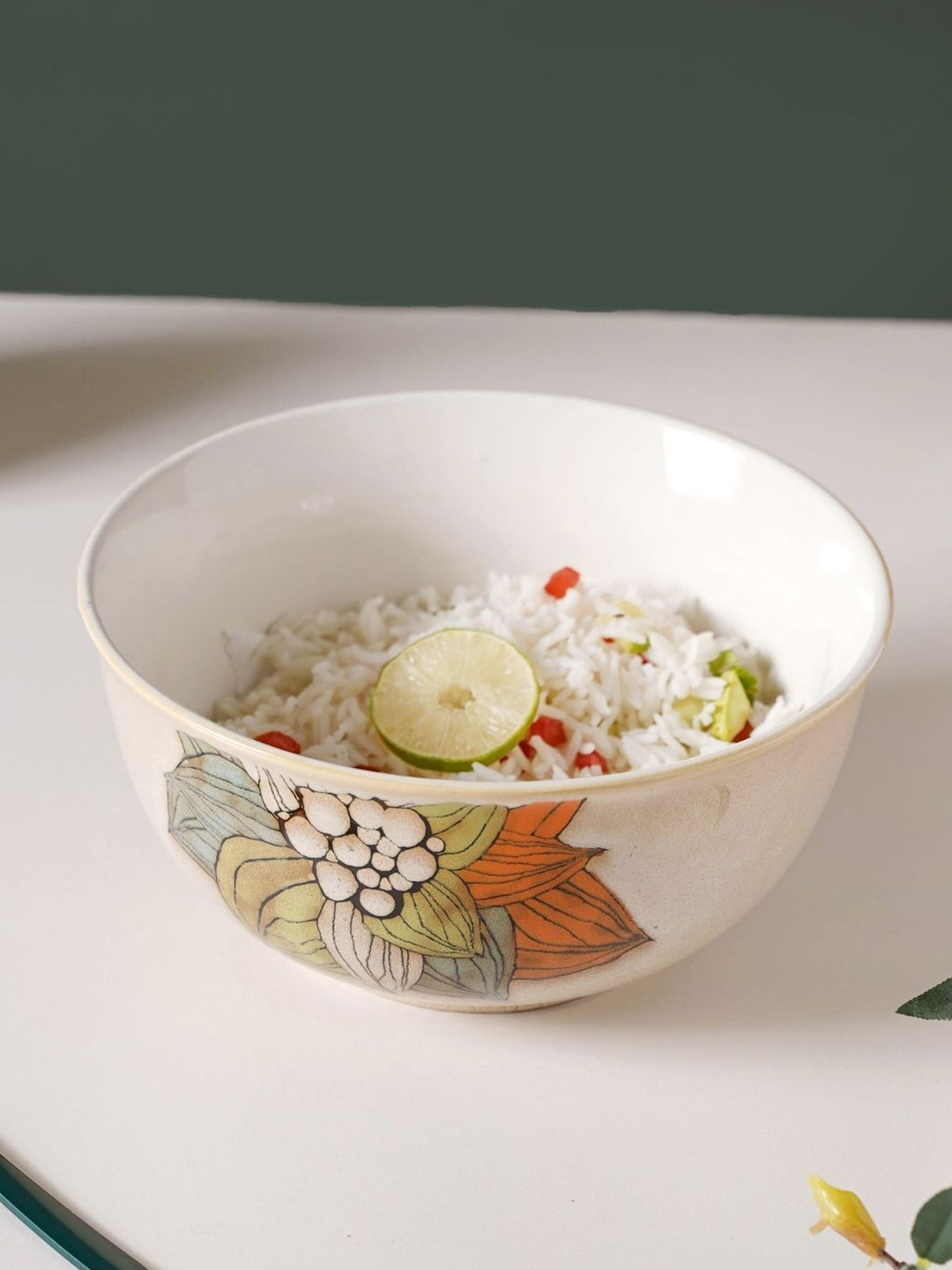 

Nestasia Off White & Orange 1 Pieces Printed Ceramic Glossy Bowls