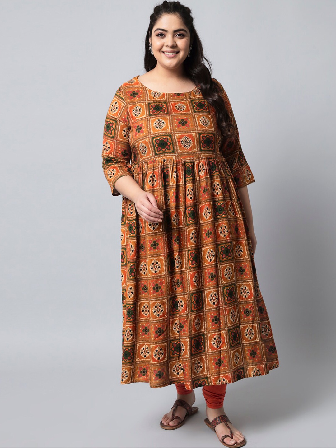 

Nehamta Women Mustard Yellow & Green Ethnic Motifs Printed Kurta