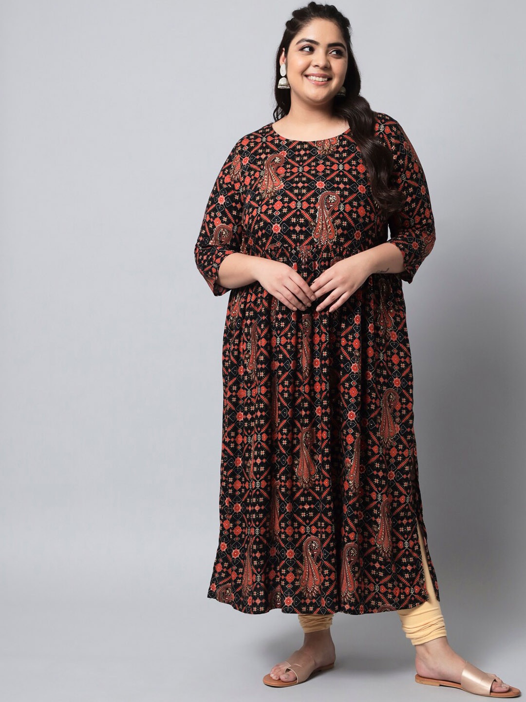 

Nehamta Women Black Ethnic Motifs Printed Kurta
