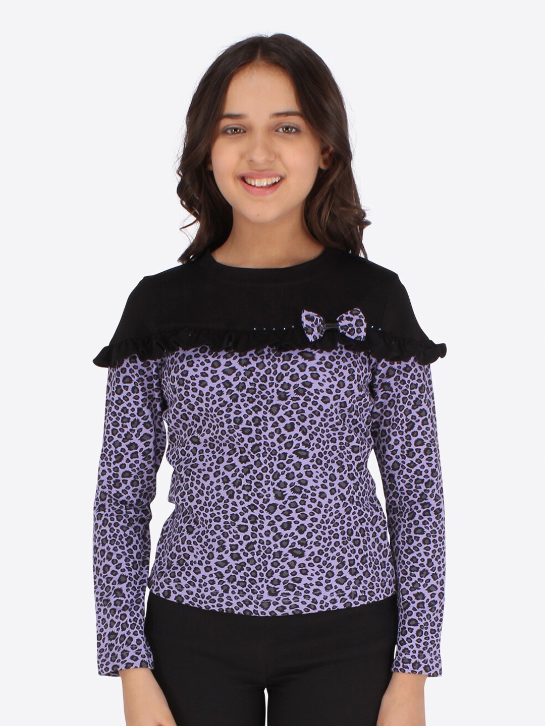 

CUTECUMBER Purple Animal Printed Top with Bow