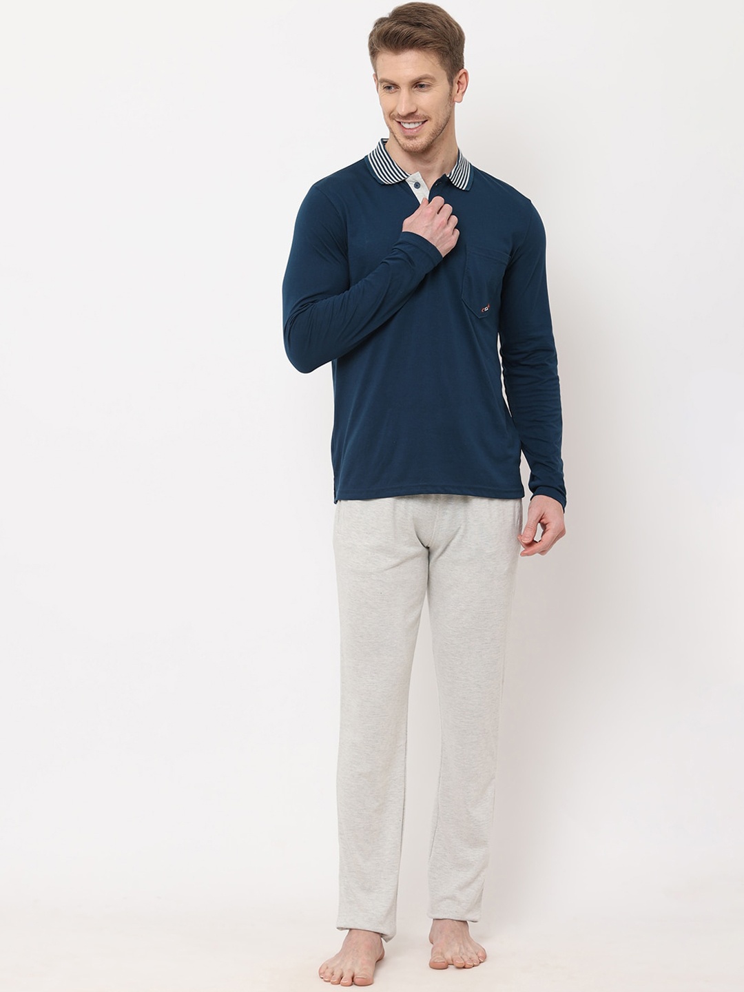 

Sweet Dreams Men Navy Blue And Cream Long Sleeves Night suit
