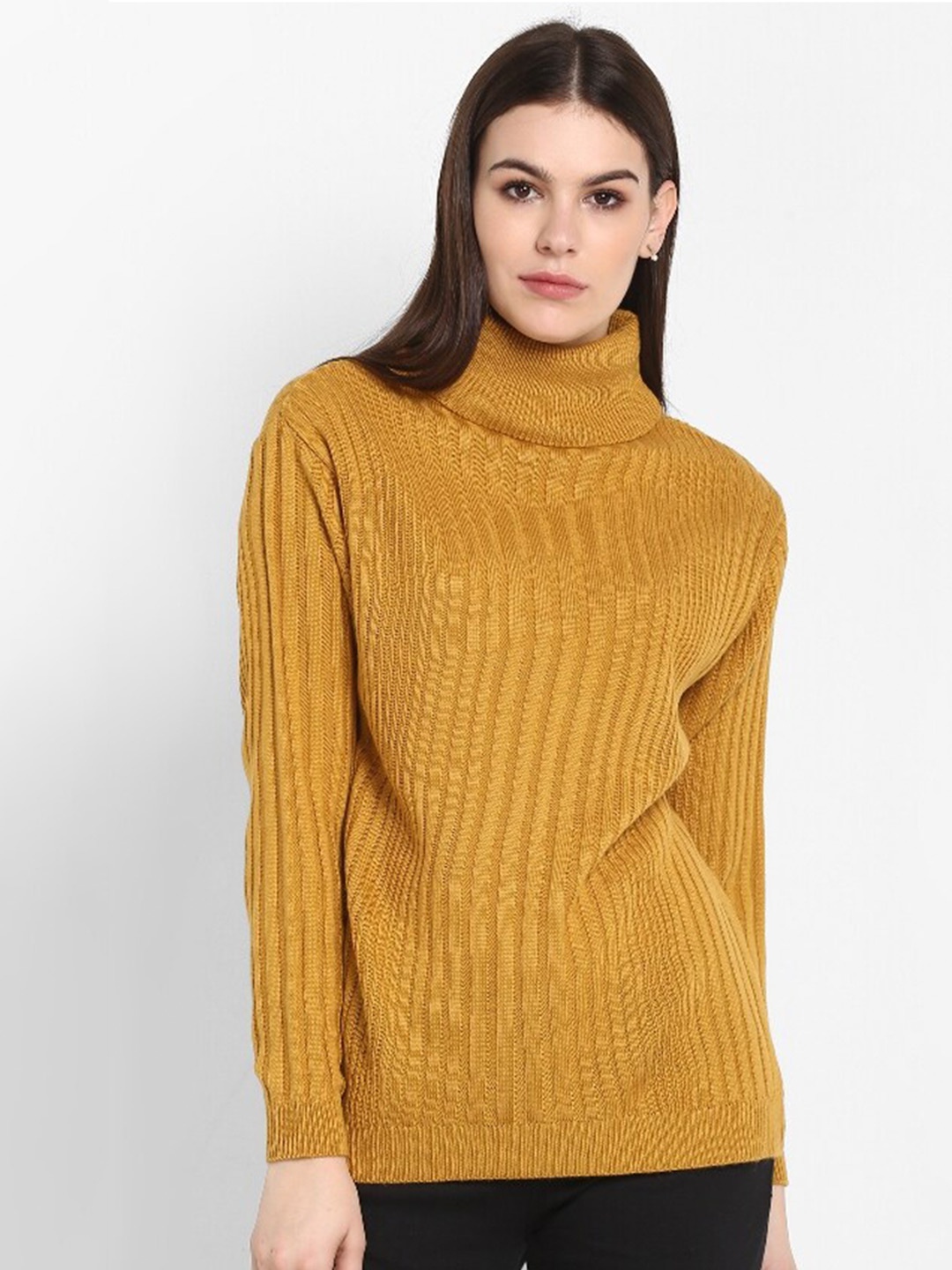 

Modeve Women Mustard Striped Pullover