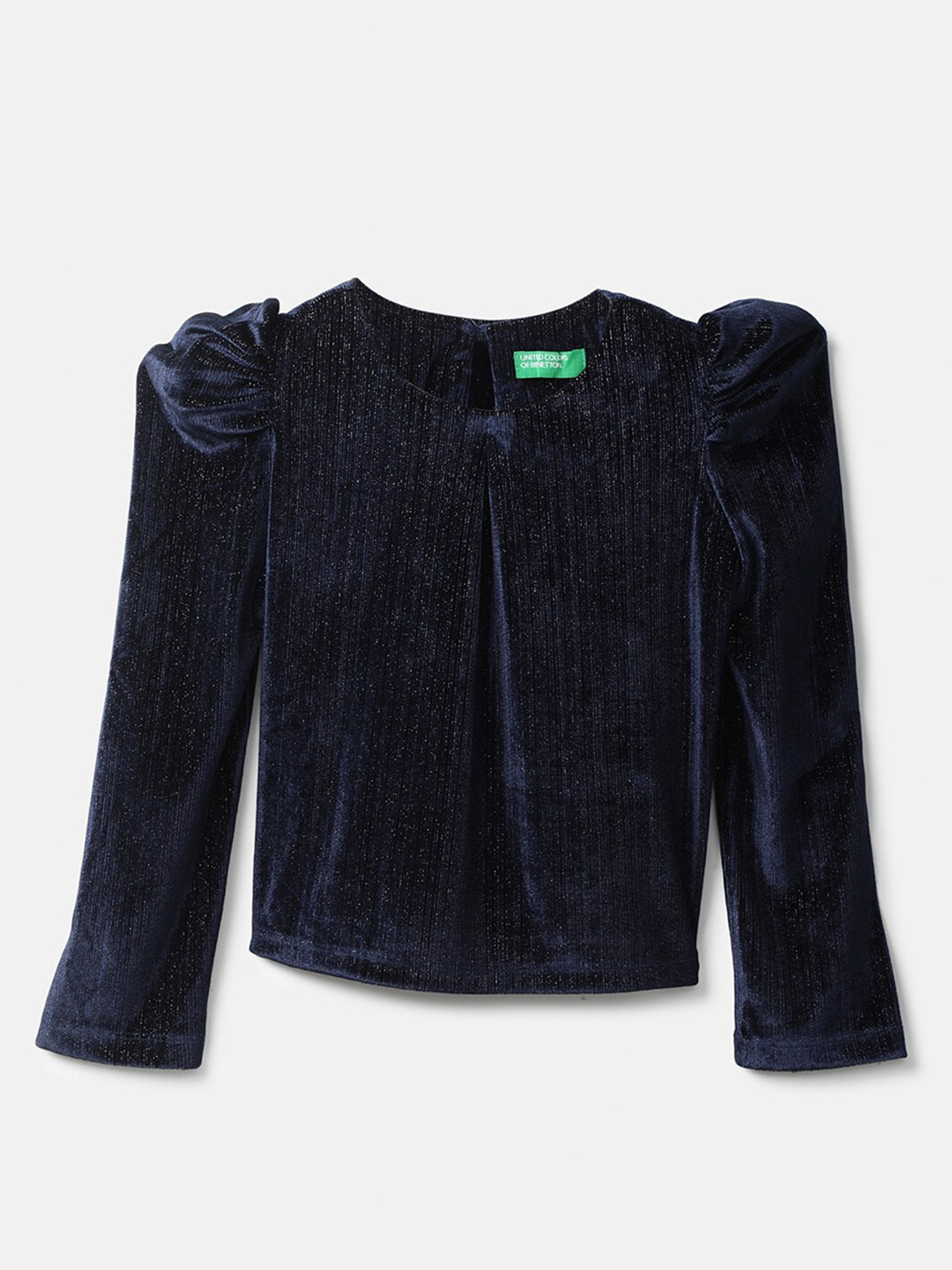 

United Colors of Benetton Girls Navy Blue Self Designed Round Neck Top