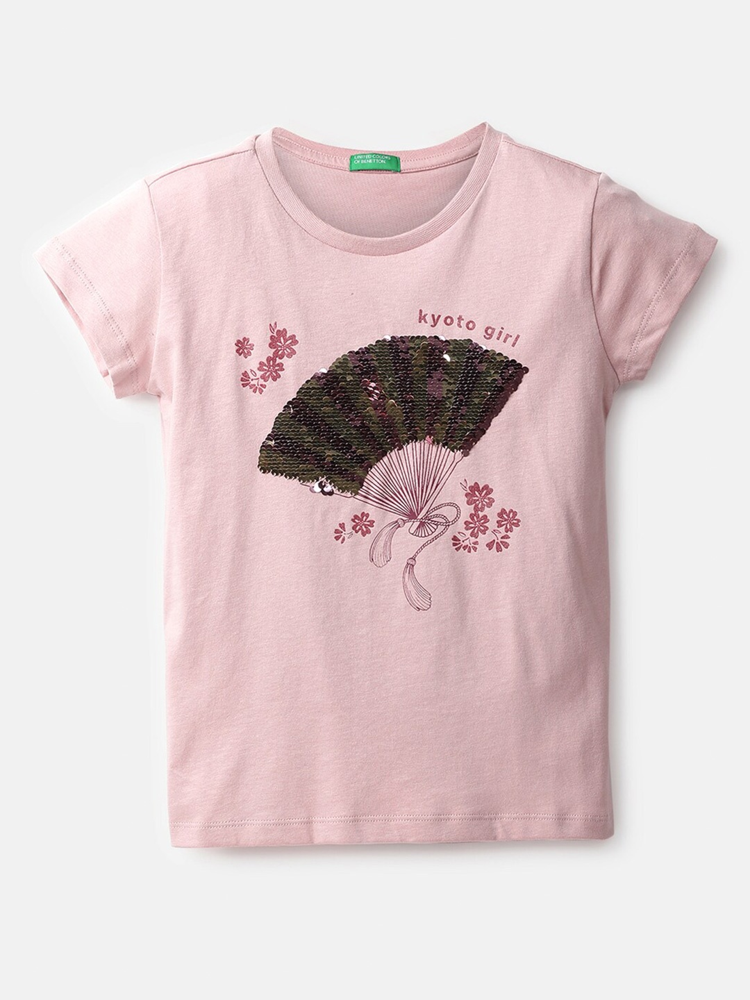 

United Colors of Benetton Girls Pink Pure Cotton Print Top