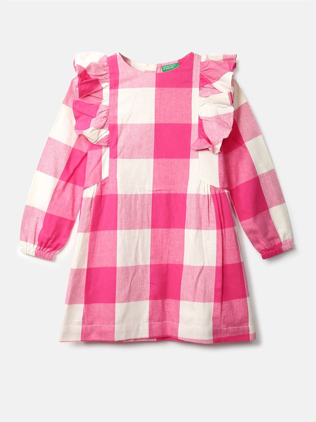 

United Colors of Benetton Girls Pink Checked A-Line Dress