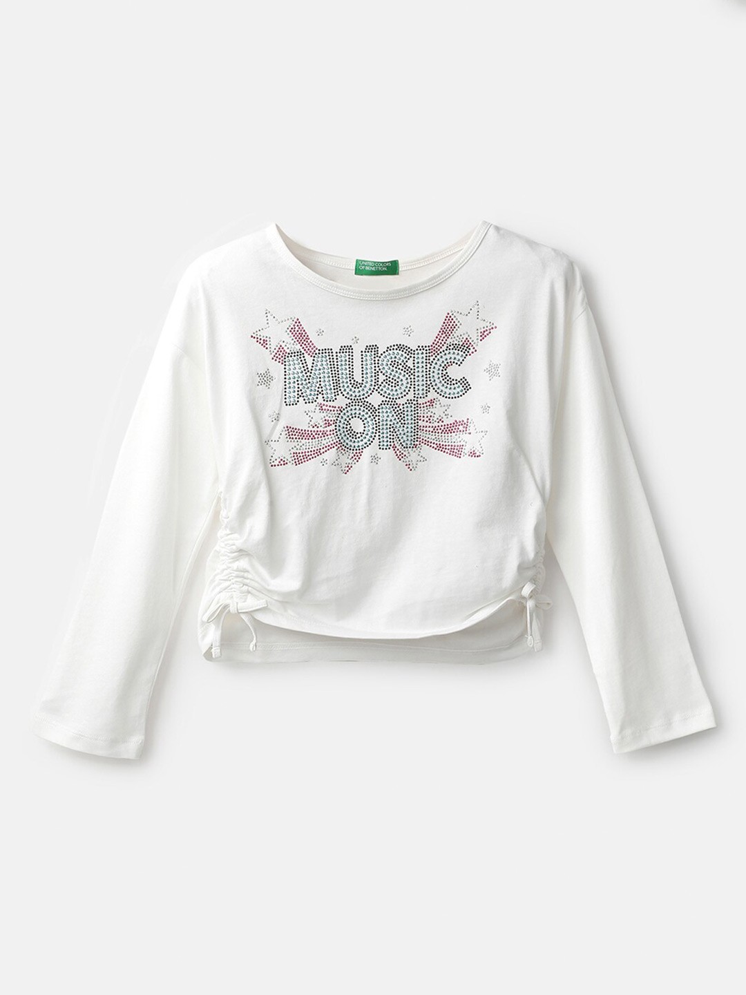 

United Colors of Benetton Girls White Embellished Pure Cotton Top