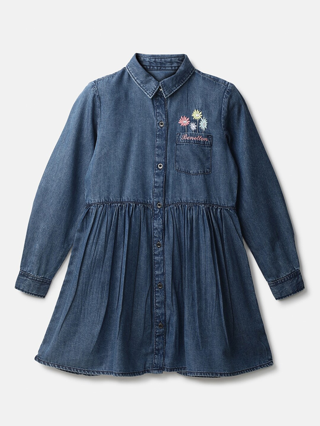 

United Colors of Benetton Blue Shirt Cotton Dress