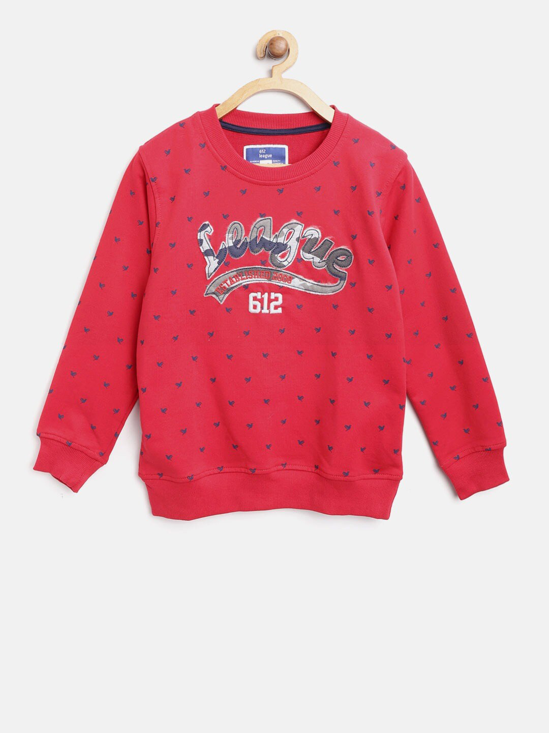 

612League Boys Red Printed Cotton Sweatshirt