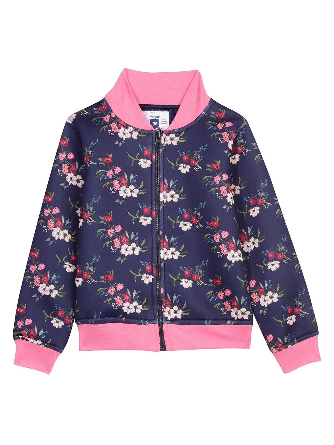 

612League Girls Blue & Pink Floral Printed Cotton Sweatshirt