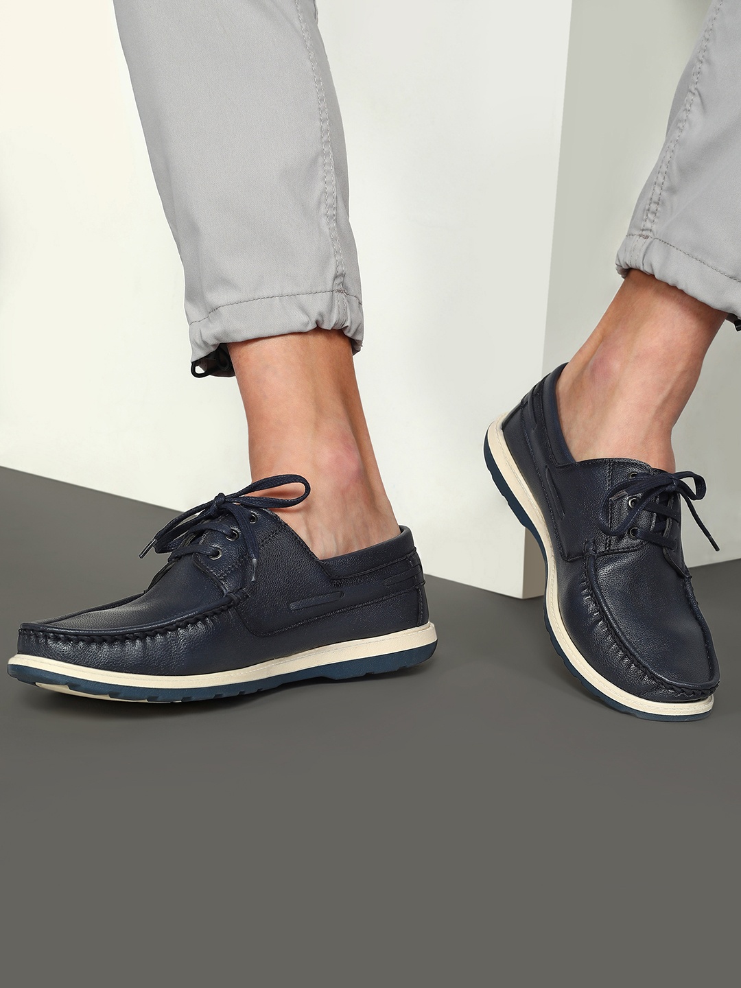 

Buckaroo Men Navy Blue Leather Boat Shoes