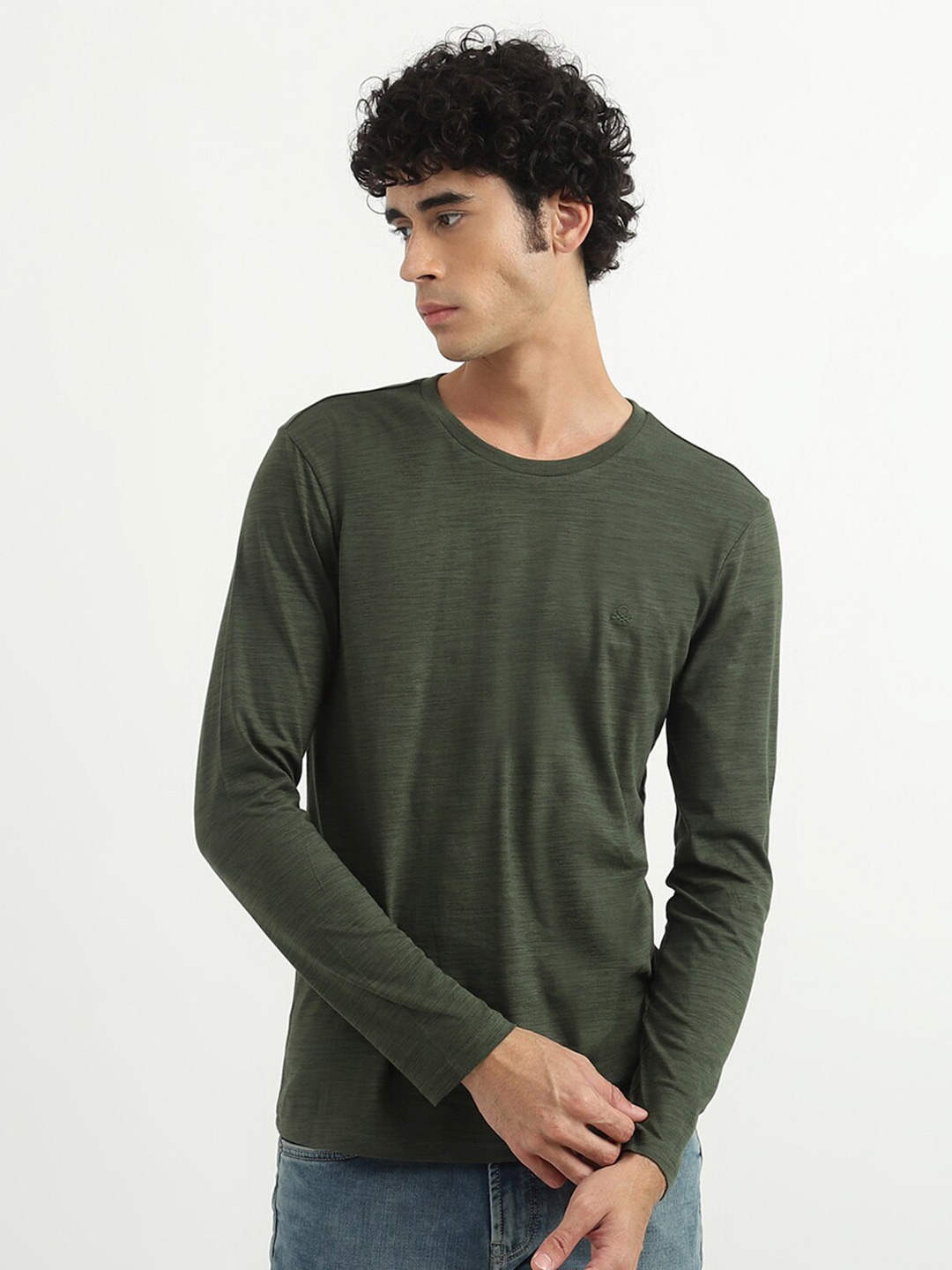 

United Colors of Benetton Men Olive Green T-shirt