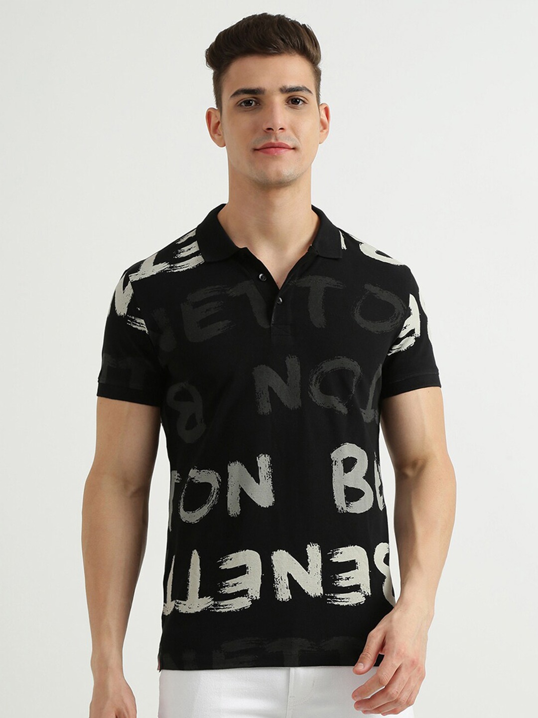 

United Colors of Benetton Men Black Printed Casual Shirt
