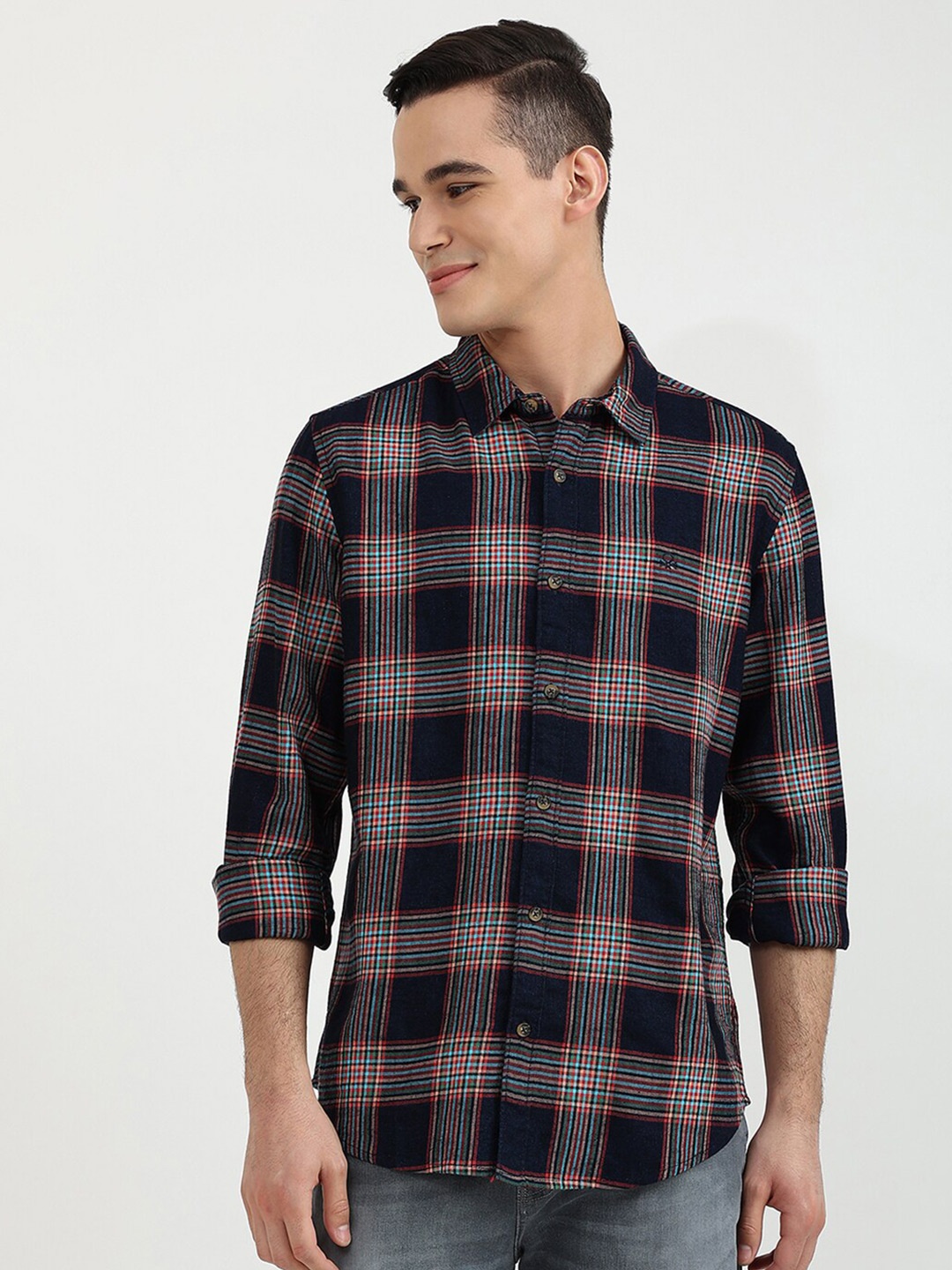 

United Colors of Benetton Men Navy Blue Slim Fit Tartan Checked Casual Shirt