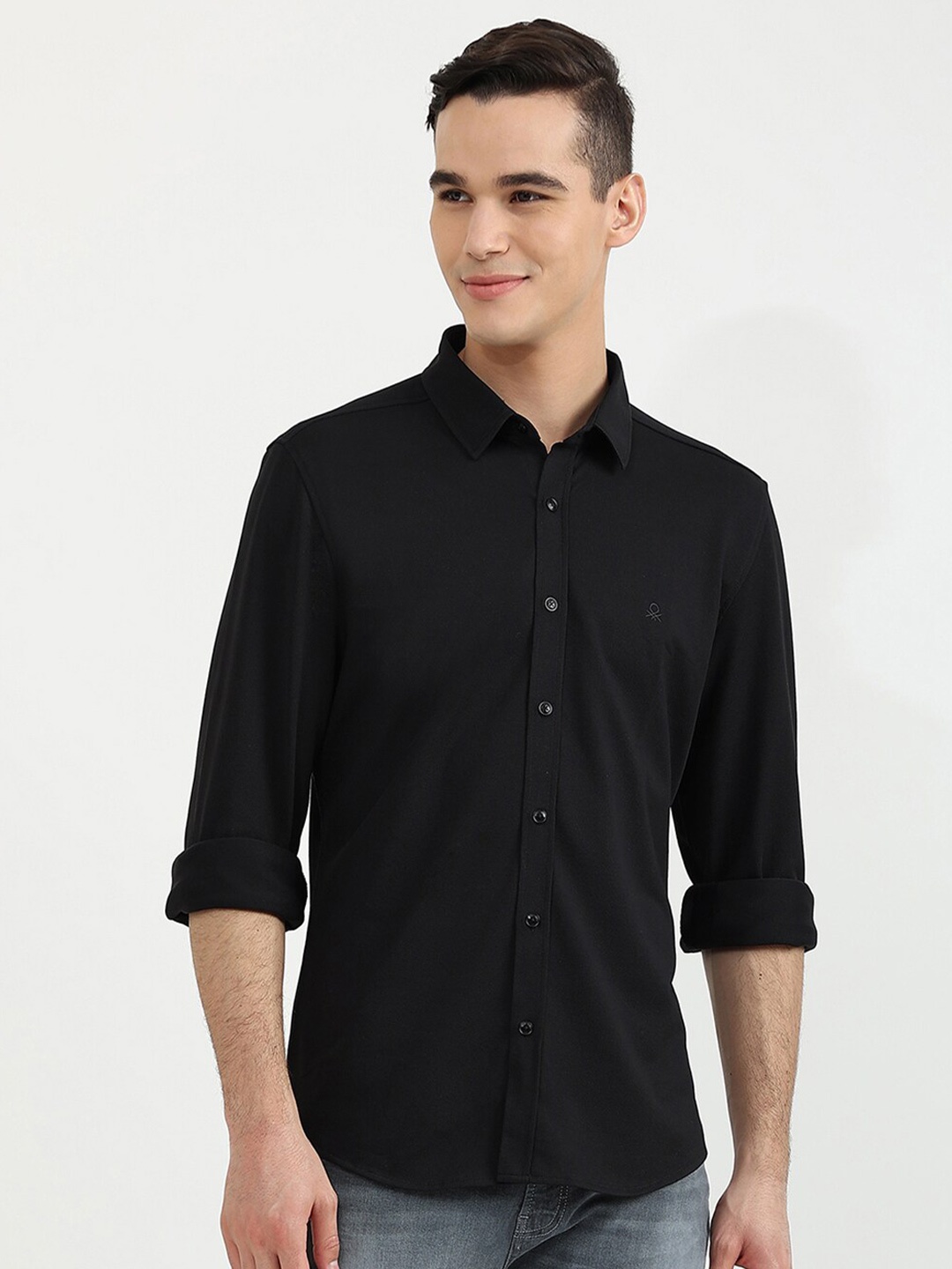 

United Colors of Benetton Men Black Slim Fit Casual Shirt