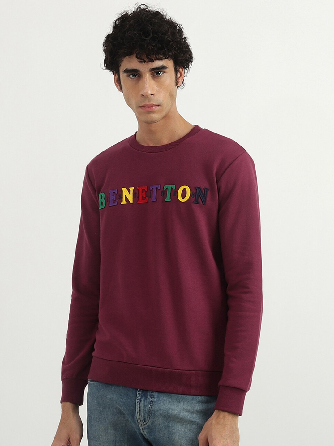 

United Colors of Benetton Men Maroon Printed Cotton Sweatshirt
