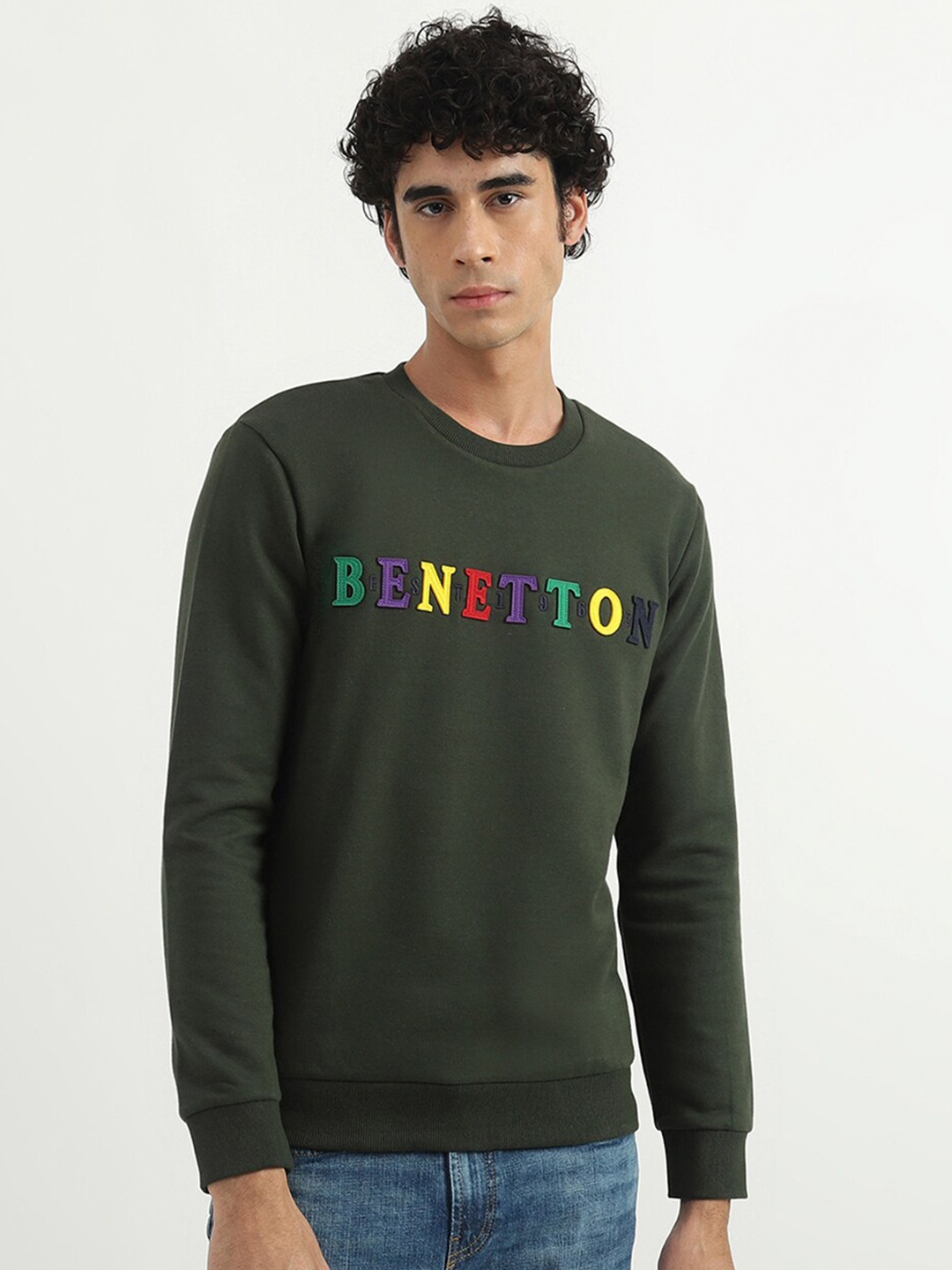 

United Colors of Benetton Men Olive Green Pullover Sweatshirt