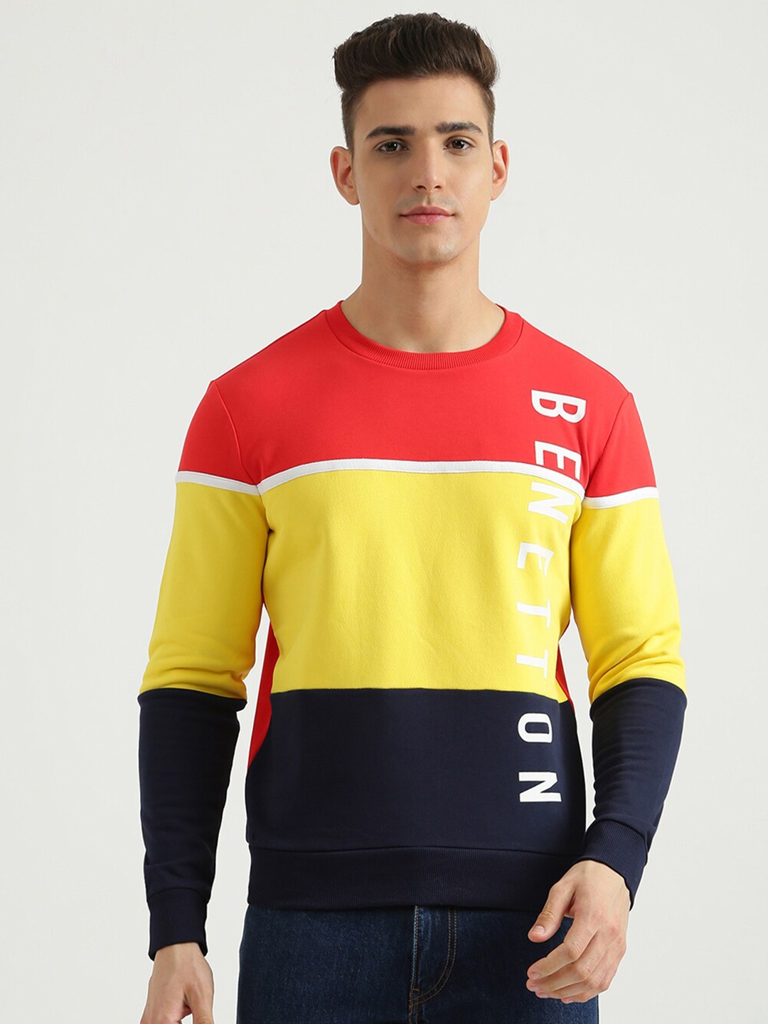 

United Colors of Benetton Men Red Colourblocked Sweatshirt