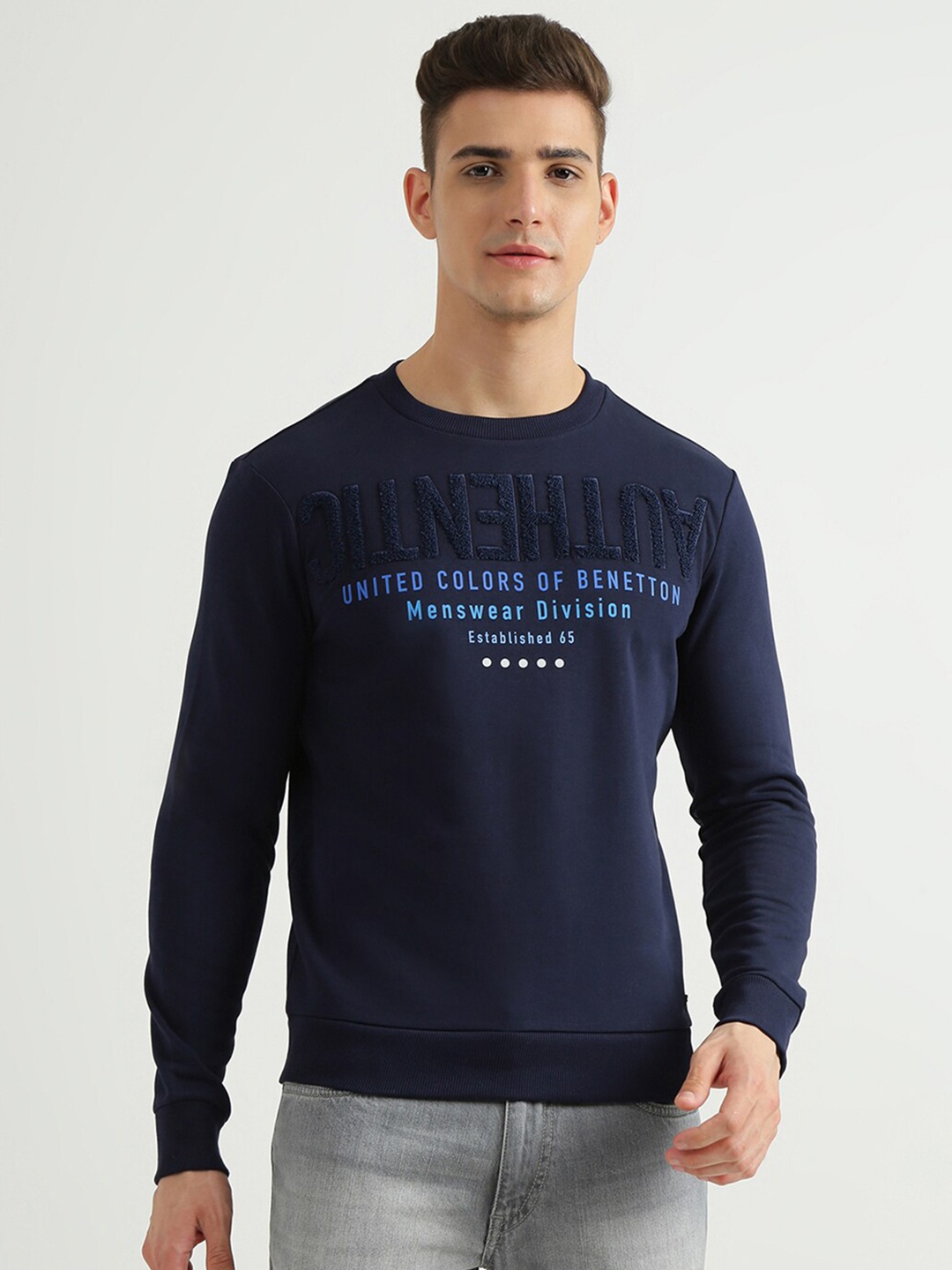 

United Colors of Benetton Men Navy Blue Printed Sweatshirt