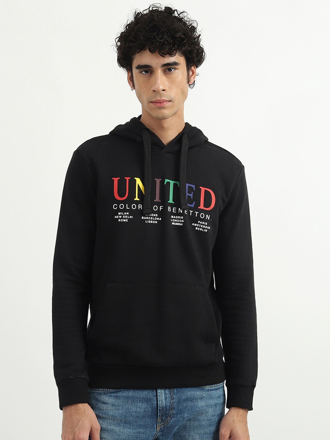 

United Colors of Benetton Men Black Printed Cotton Sweatshirt
