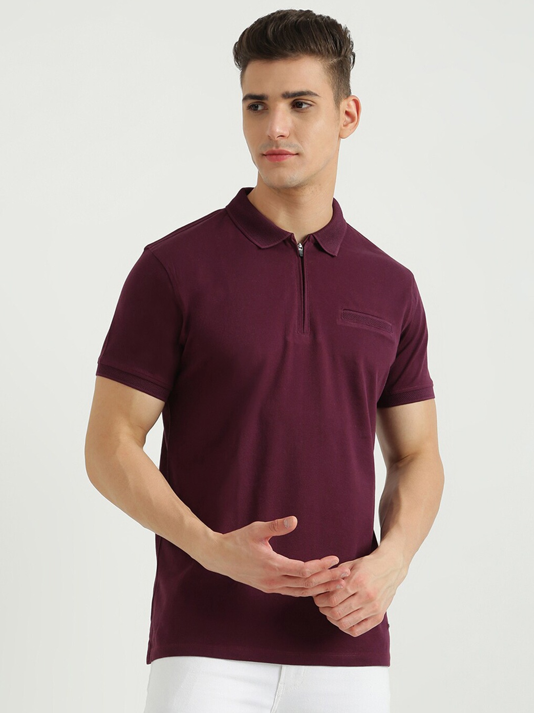 

United Colors of Benetton Men Purple Polo Collar T-shirt