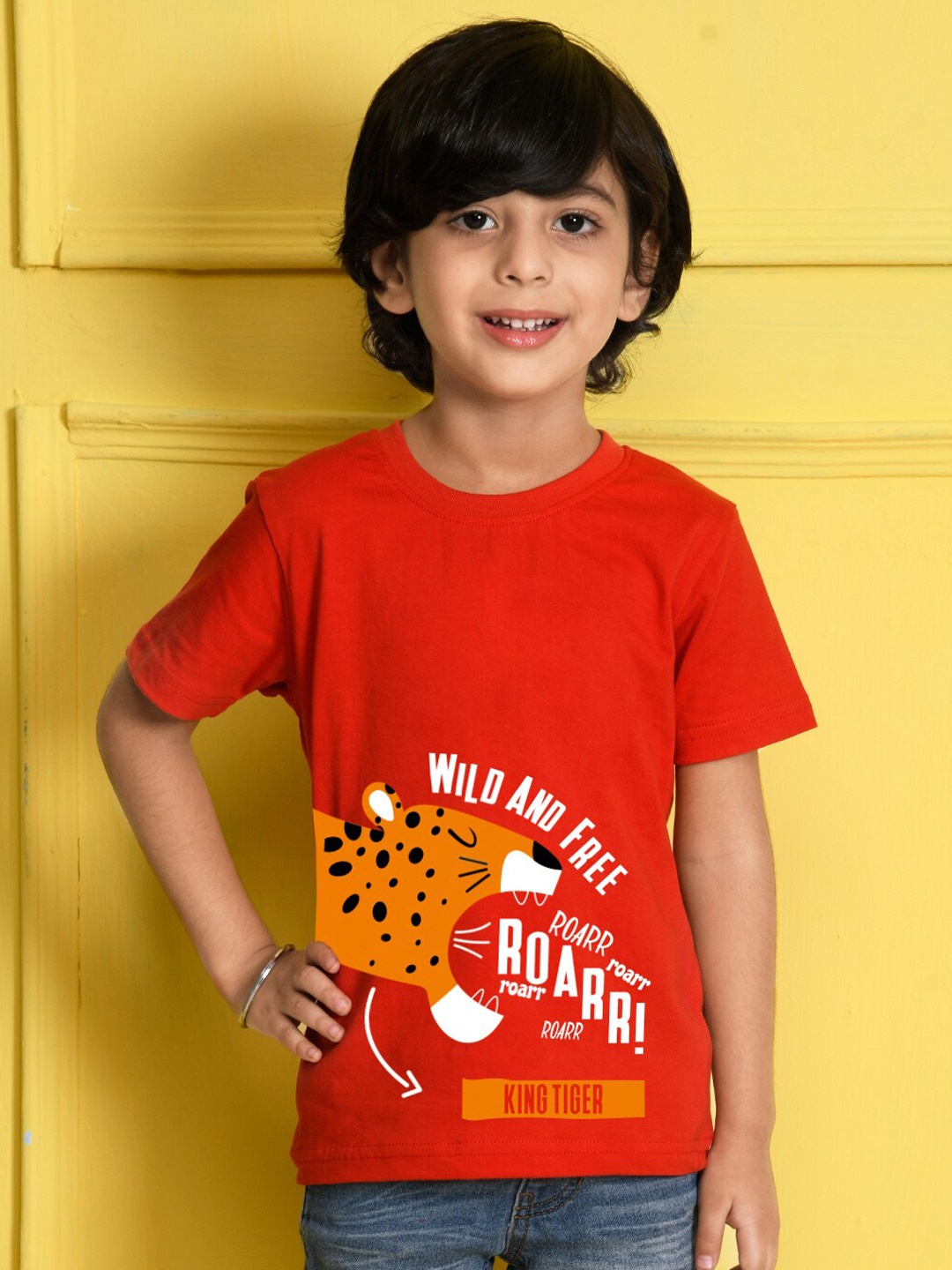 

NUSYL Boys Red Printed Biowashed T-shirt