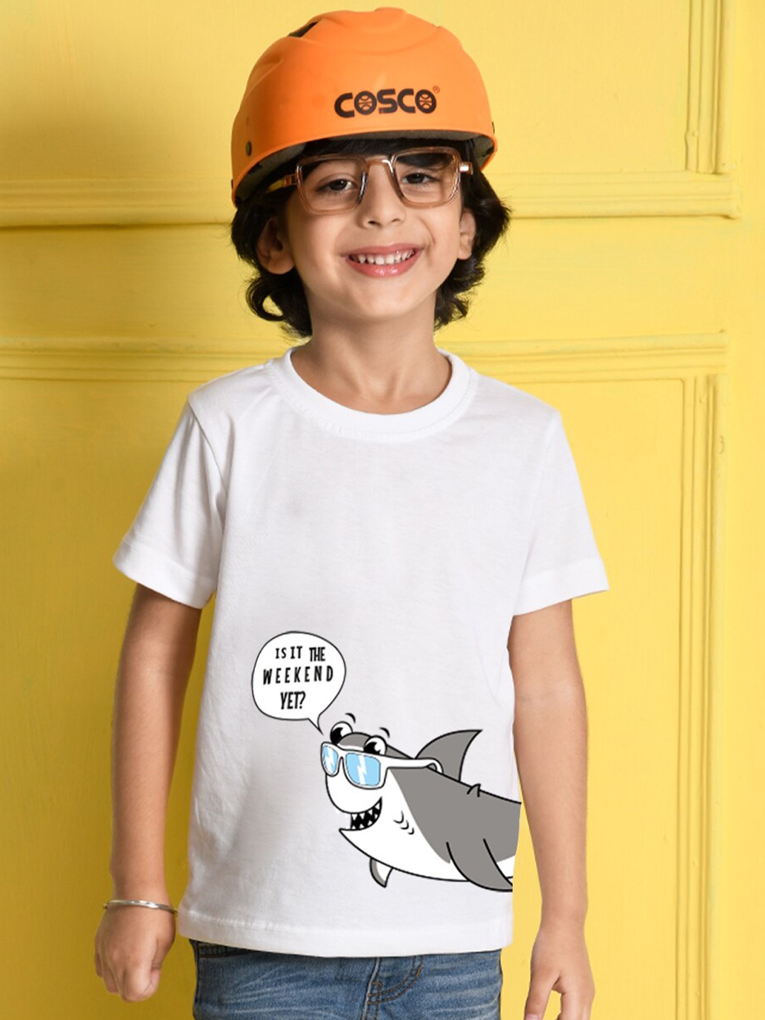 

NUSYL Boys White Printed T-shirt
