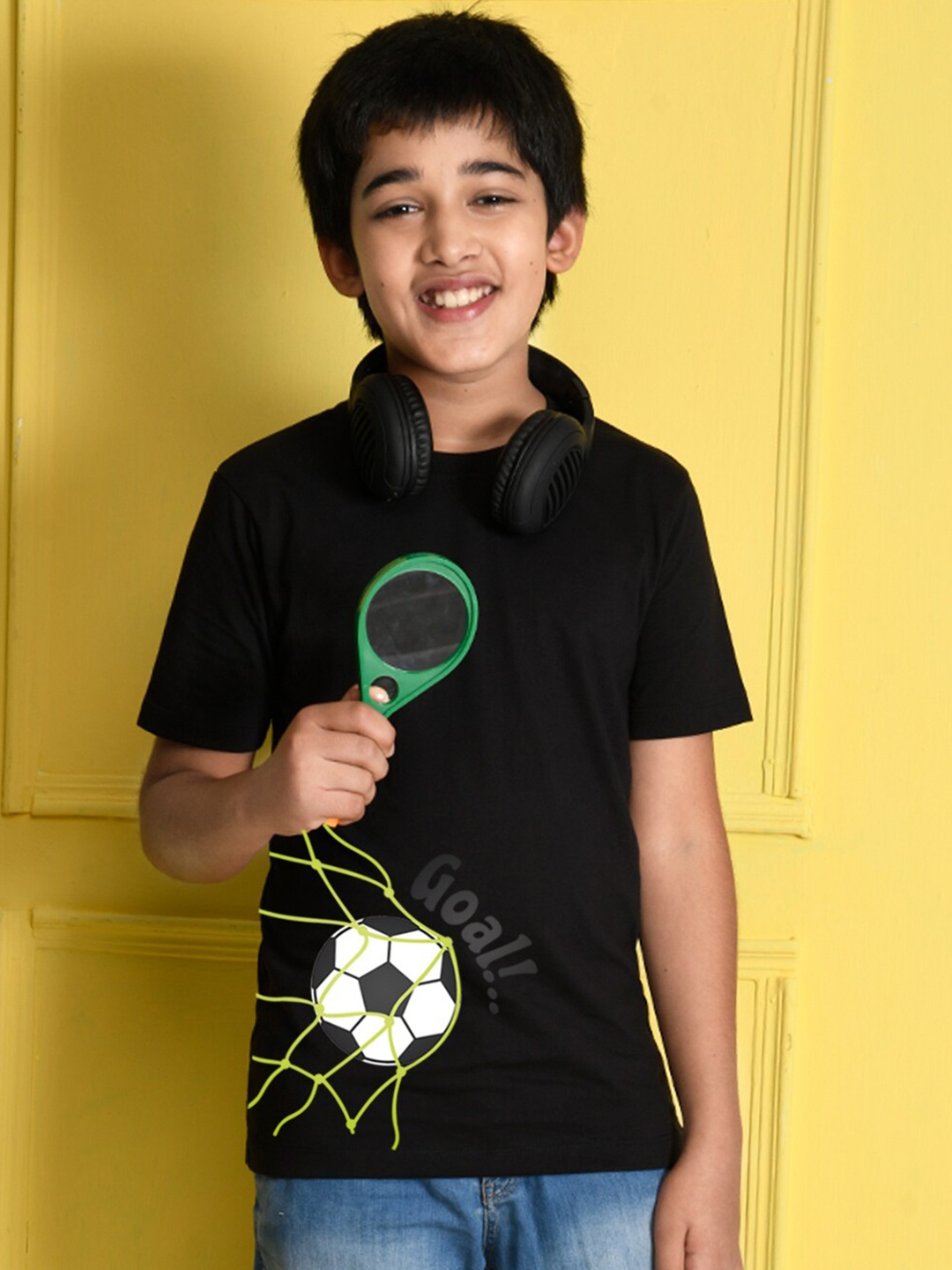 

NUSYL Boys Black Printed Cotton T-shirt