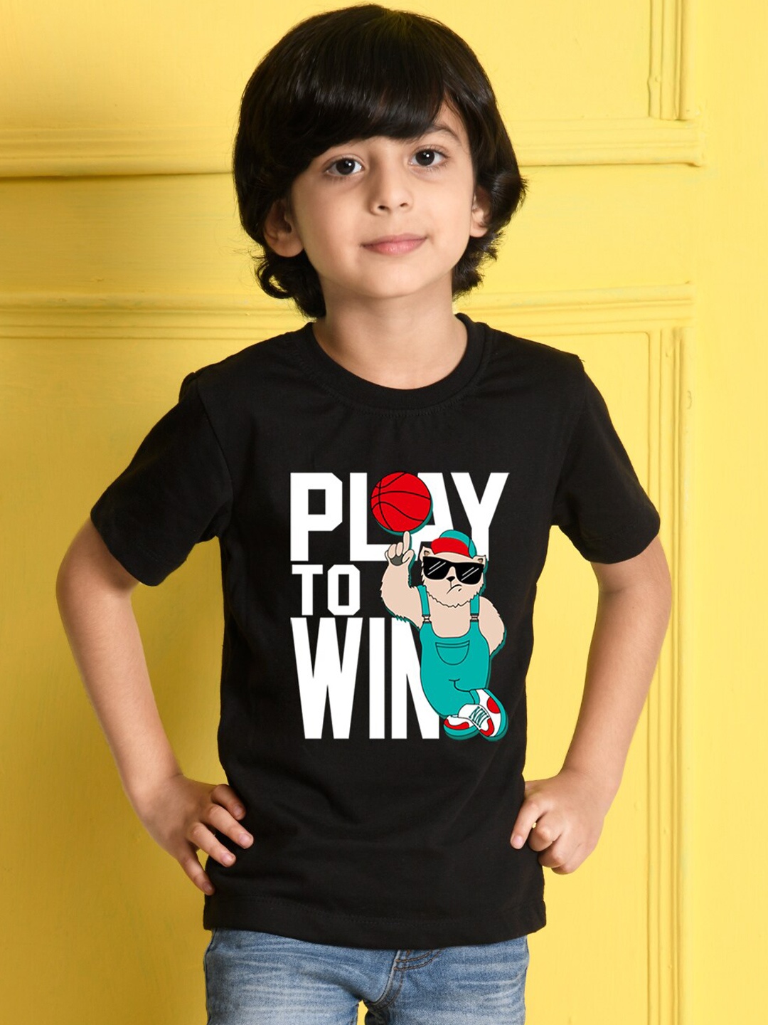 

NUSYL Boys Black Printed Cotton T-shirt