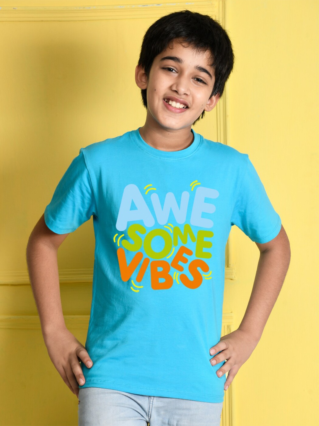 

NUSYL Boys Blue Typography Printed T-shirt
