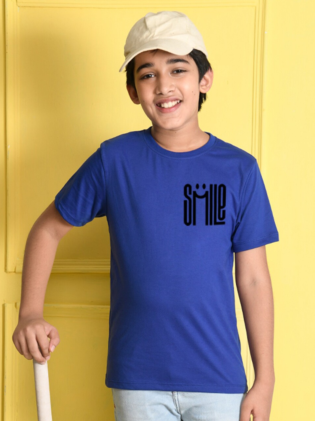 

NUSYL Boys Blue & Black Typography Printed T-shirt