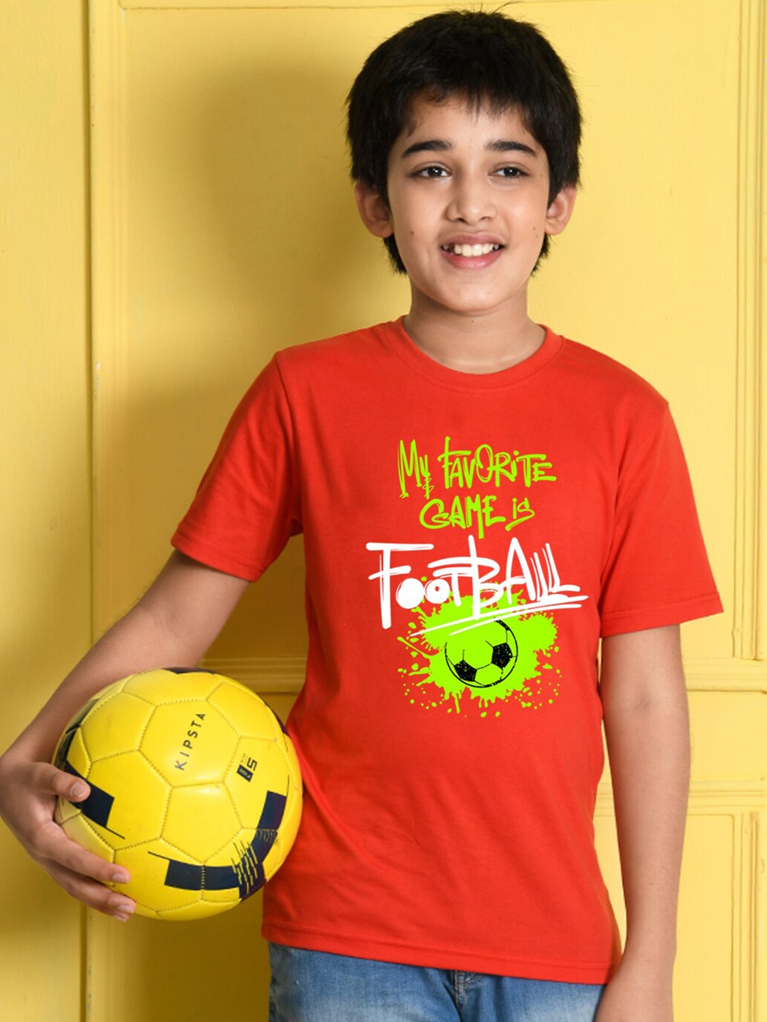 

NUSYL Boys Red Typography Printed Cotton T-shirt